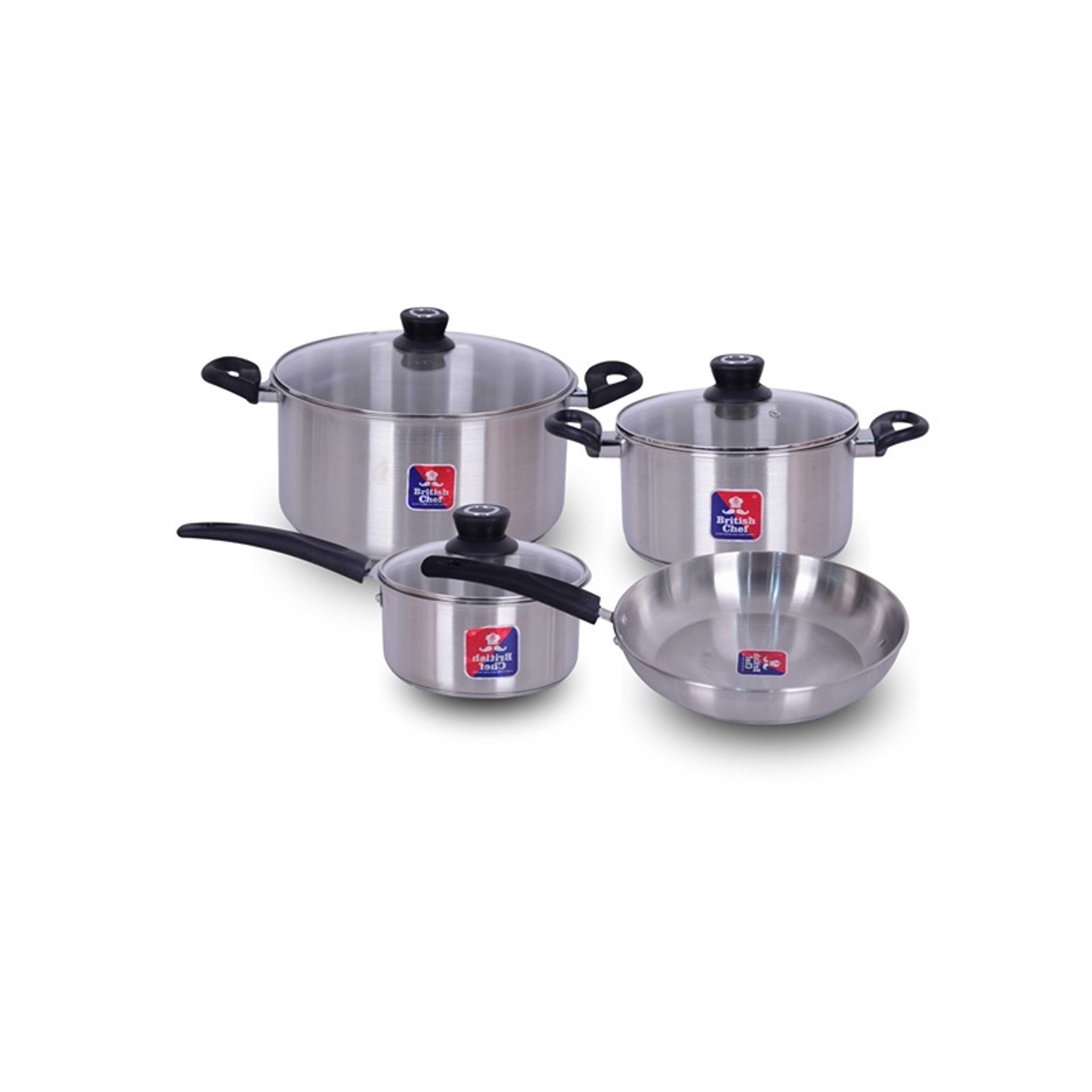 7 Piece Stainless Steel Nonstick Cookware Set | Induction Base, Heavy Base Bottom, 28cm Casserole+Lid, 16cm Sauce Pan, 24cm Fry pan and 20cm Casserole+Lid - Product Main Image