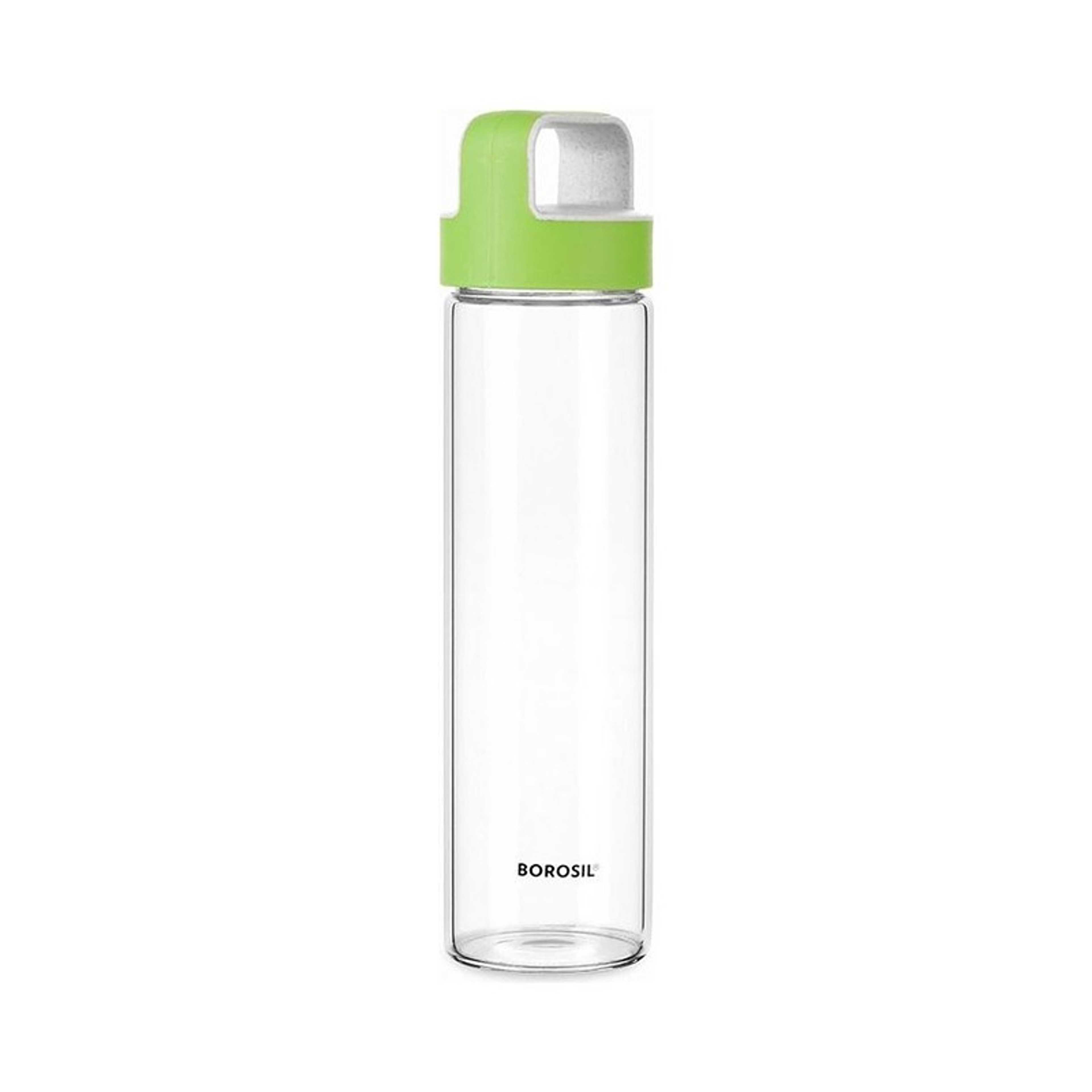 Crysto Glass Bottle With Green Lid- Wide Mouth, Freezer Safe White/Green - Product Main Image