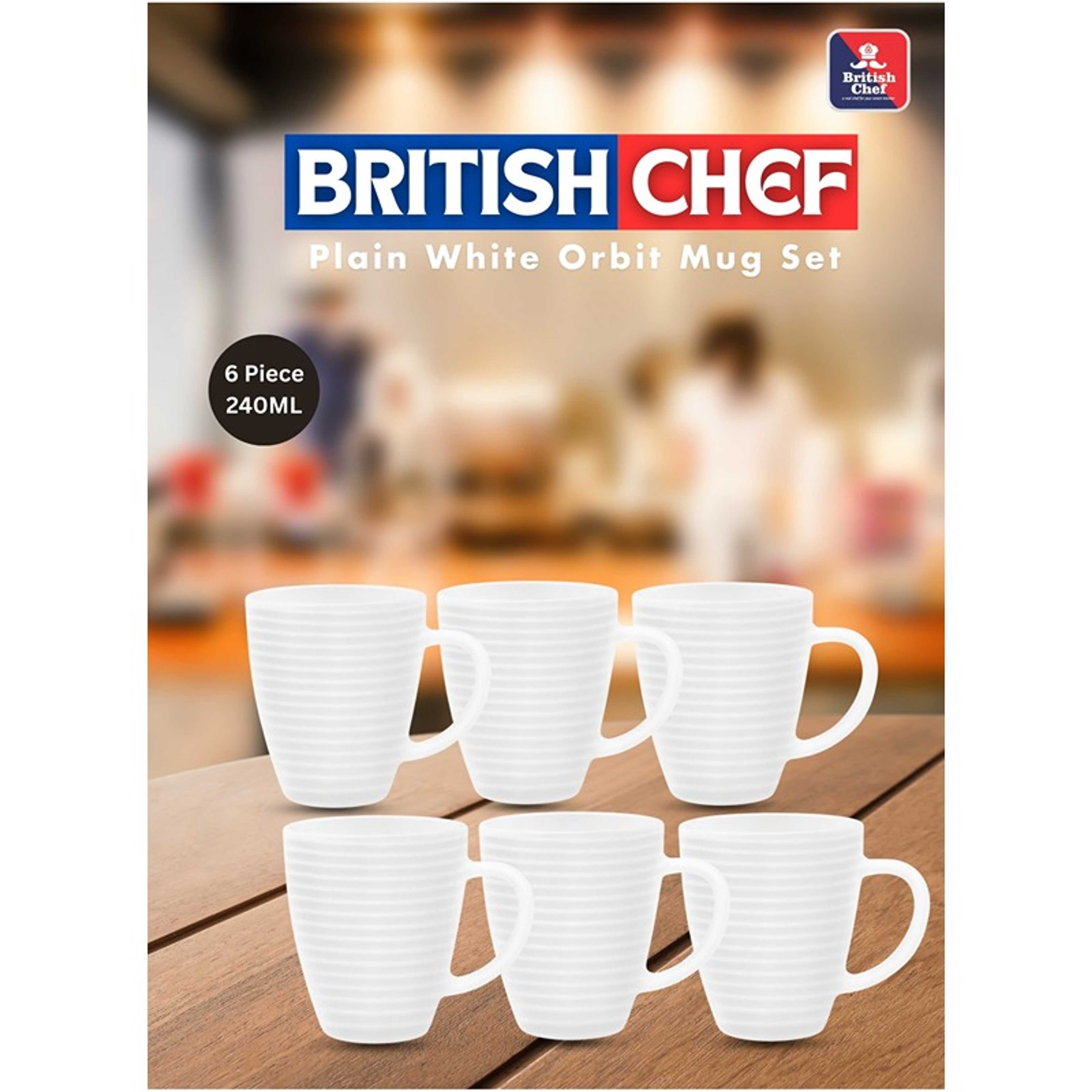 Orbit 6 Piece Plain White  Tea & Coffee Mug Set 240ML |  Microwave & Dishwasher Safe | Freeze Resistant - Product Main Image