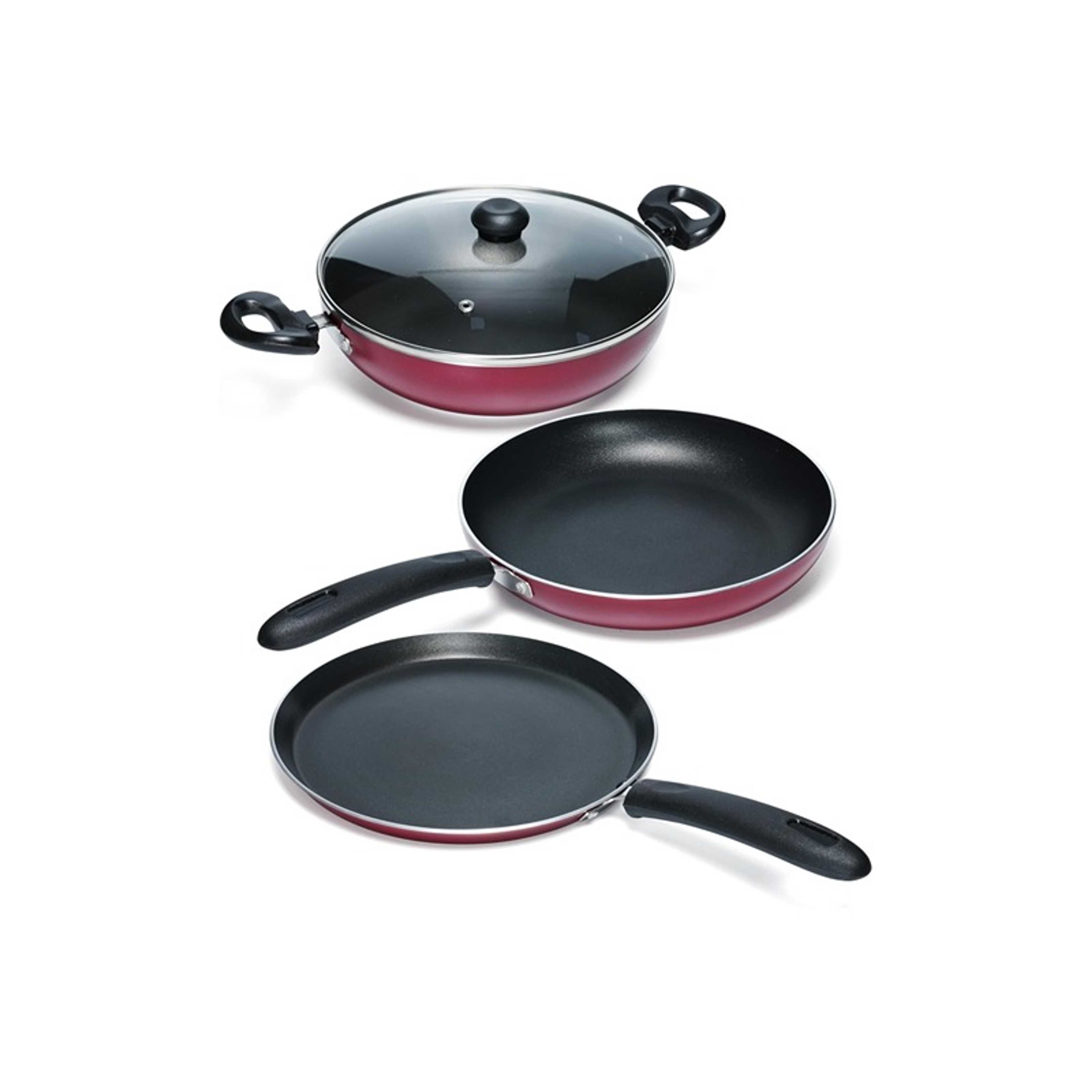 4 Piece Nonstick Cookware Jumbo Set  | 26cm Tawa , 24cm Fry Pan, 24cm Kadai | Insulated Handle Powered with Premium Grip - Product Main Image