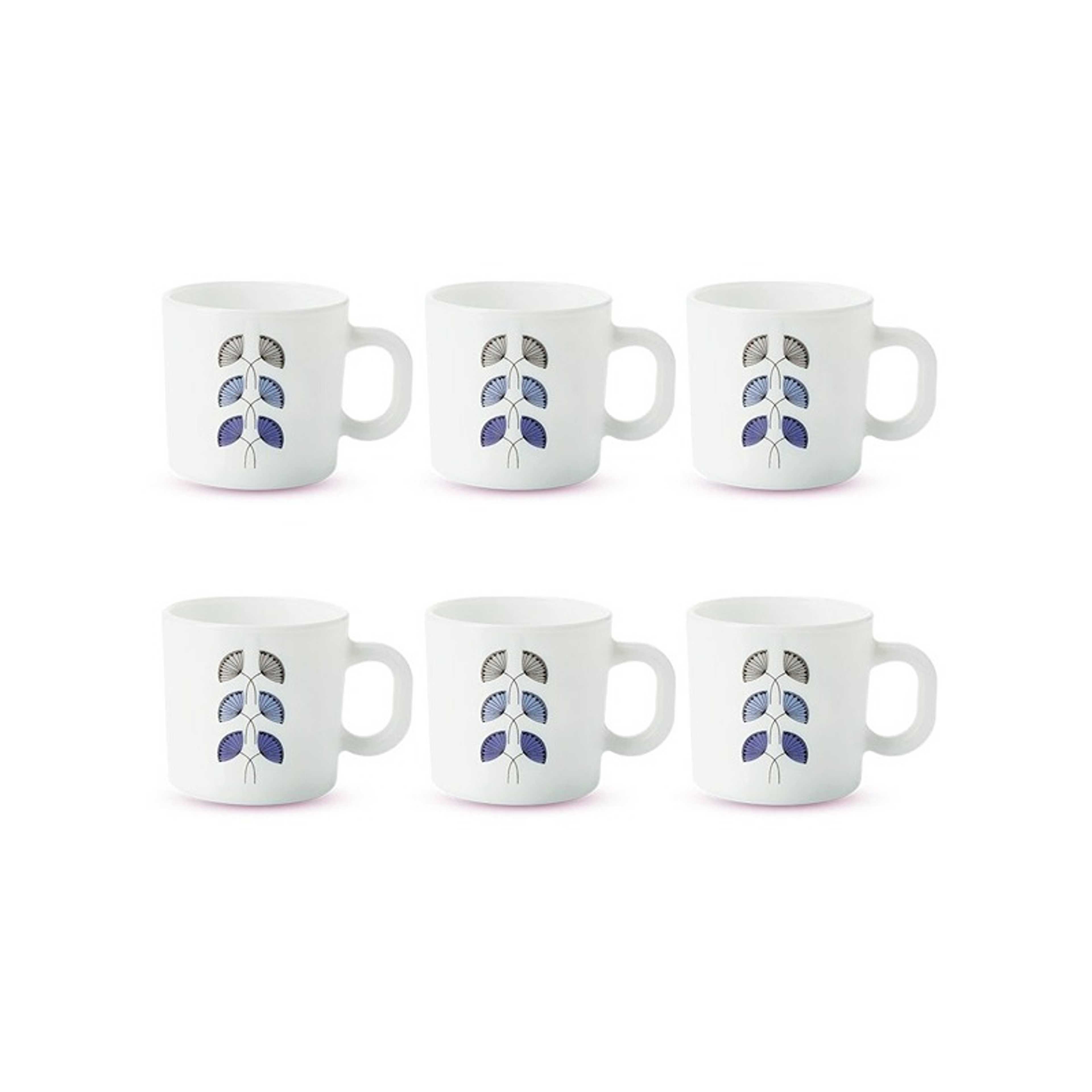 Floret 6 Piece Opalware Plano Tea & Coffee Mug Set 240 ML |  Microwave & Dishwasher Safe | Freeze Resistant - Product Main Image