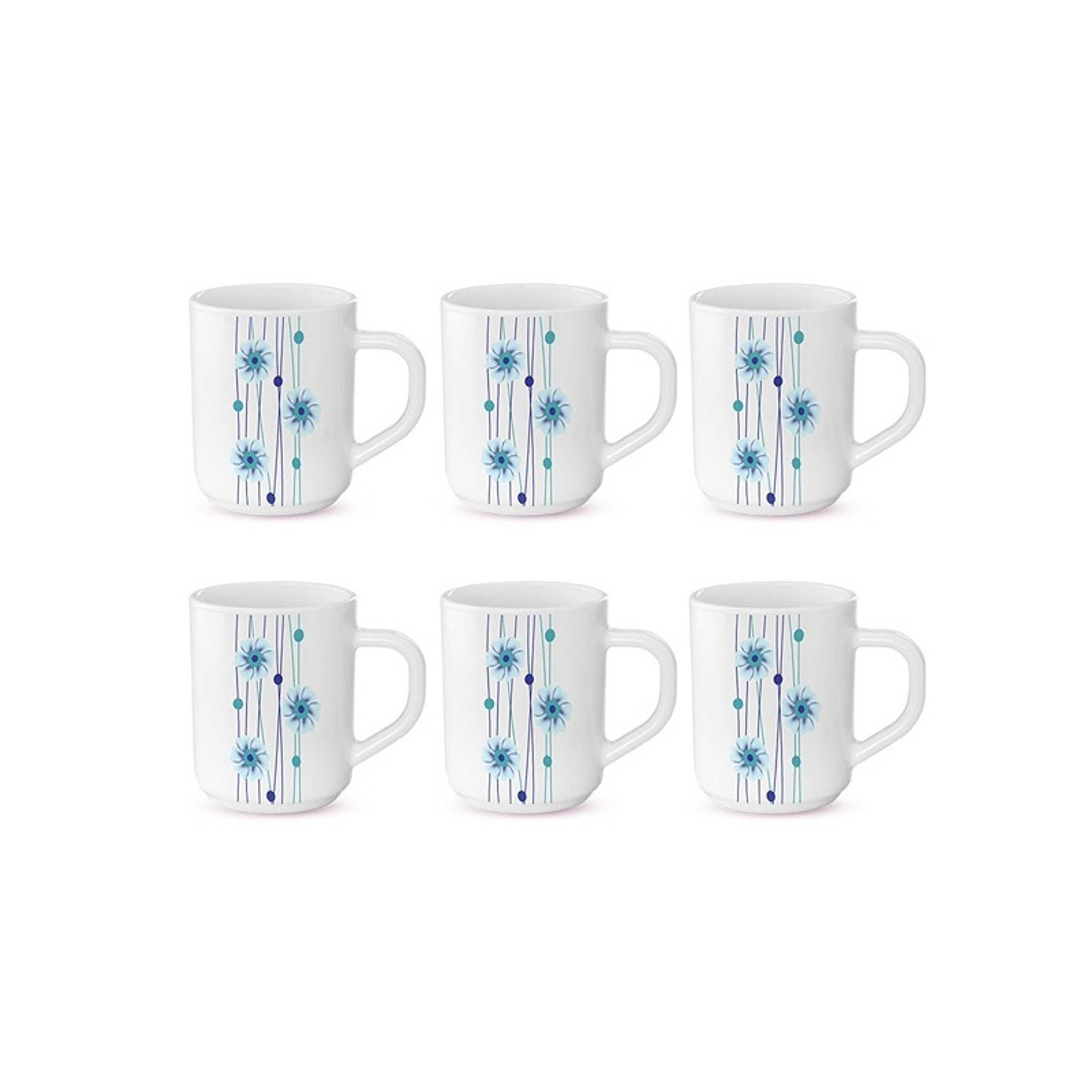 Bluebell 6 Piece Opalware Plano Tea & Coffee Mug Set 240 ML |  Microwave & Dishwasher Safe | Freeze Resistant - Product Main Image