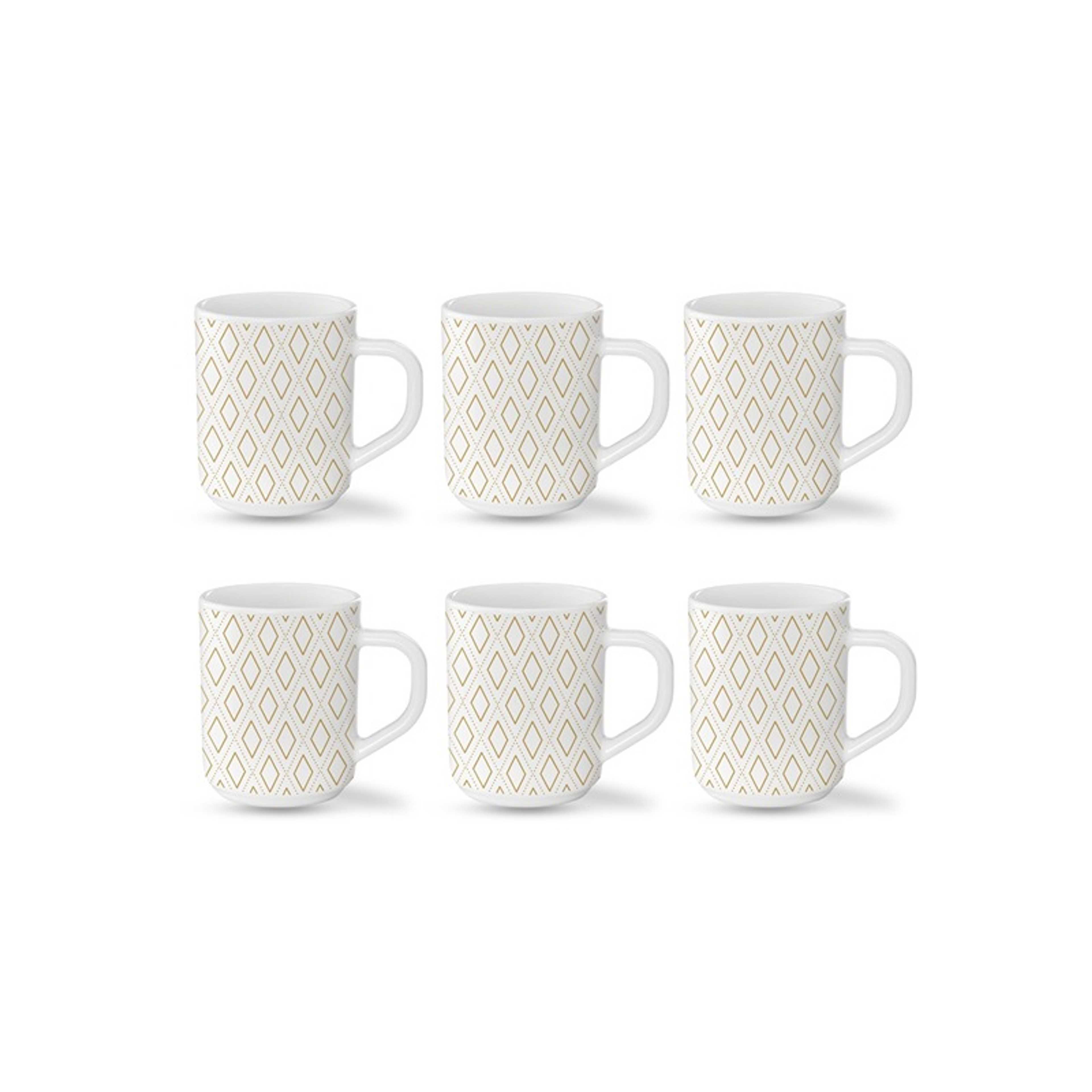 Angel Gold 6 Piece Opalware Plano Tea & Coffee Mug Set 240 ML |  Microwave & Dishwasher Safe | Freeze Resistant - Product Main Image