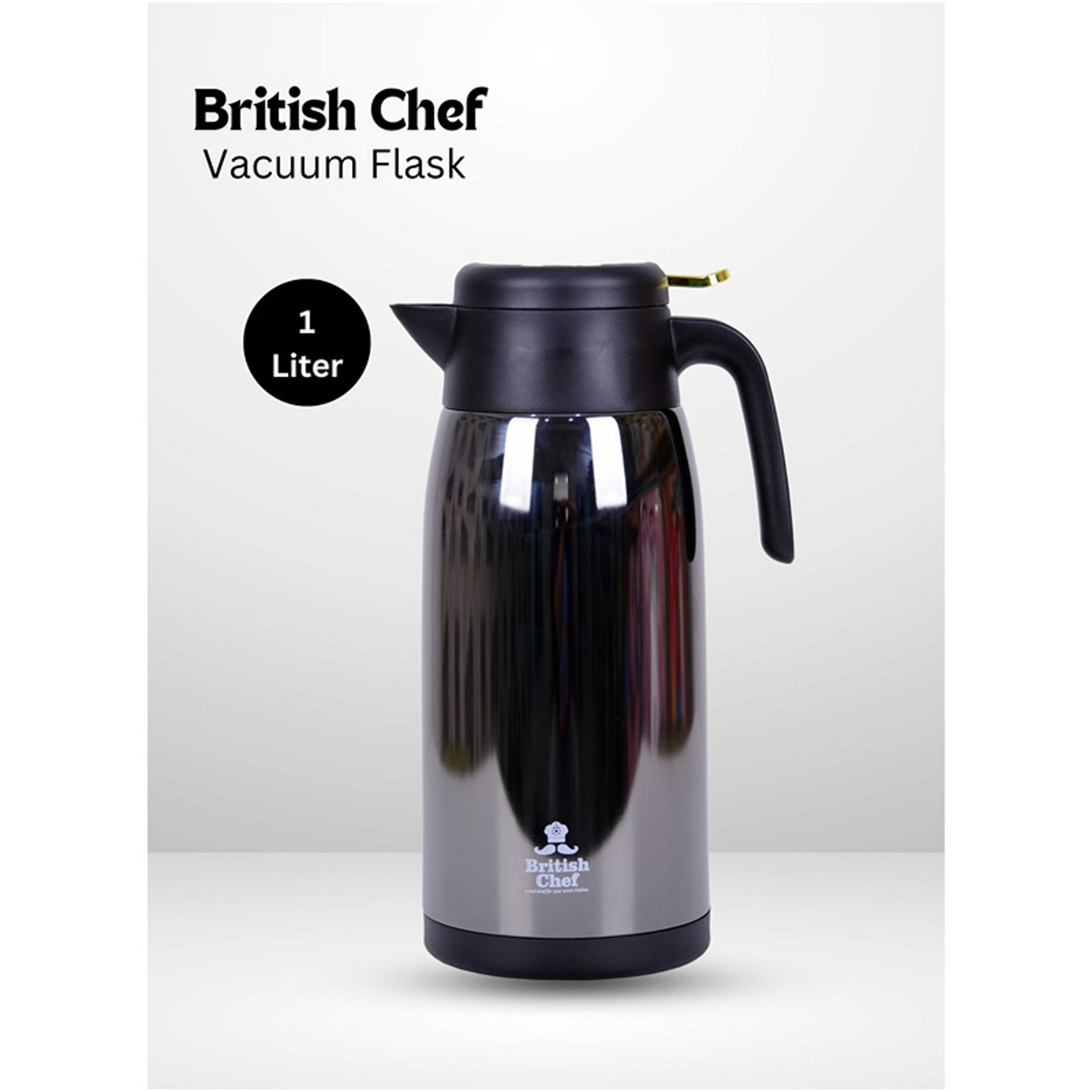 BRITISH CHEF Hot & Cold  Vacuum Flask BC406 | Stainless Steel with Double Wall Glass Thermos | 1 Liter Capacity  (Black) - Product Main Image
