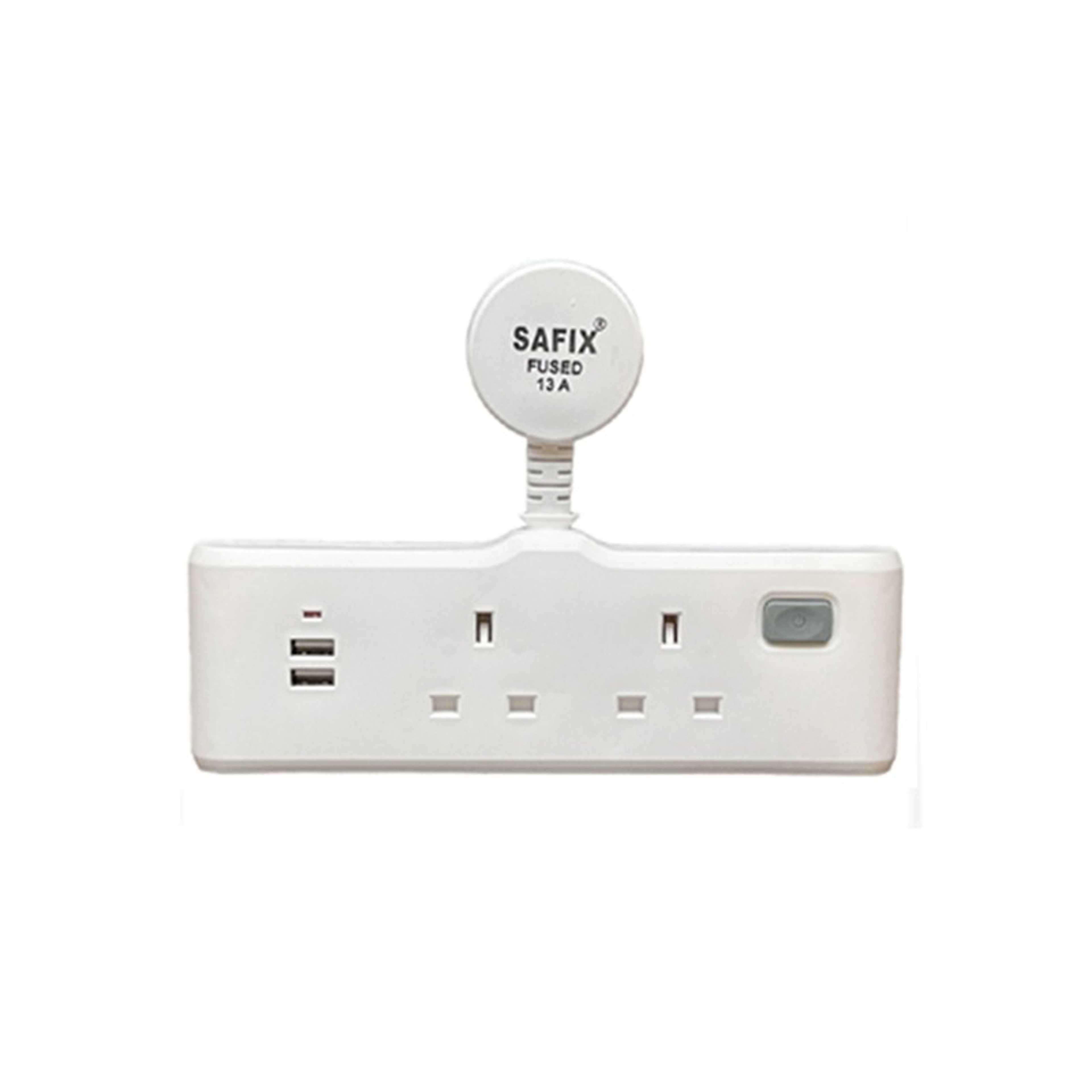 SAFIX Multi Plug Power Extension adapter with 2 USB Wall sockets for Travel office and home White - Product Main Image