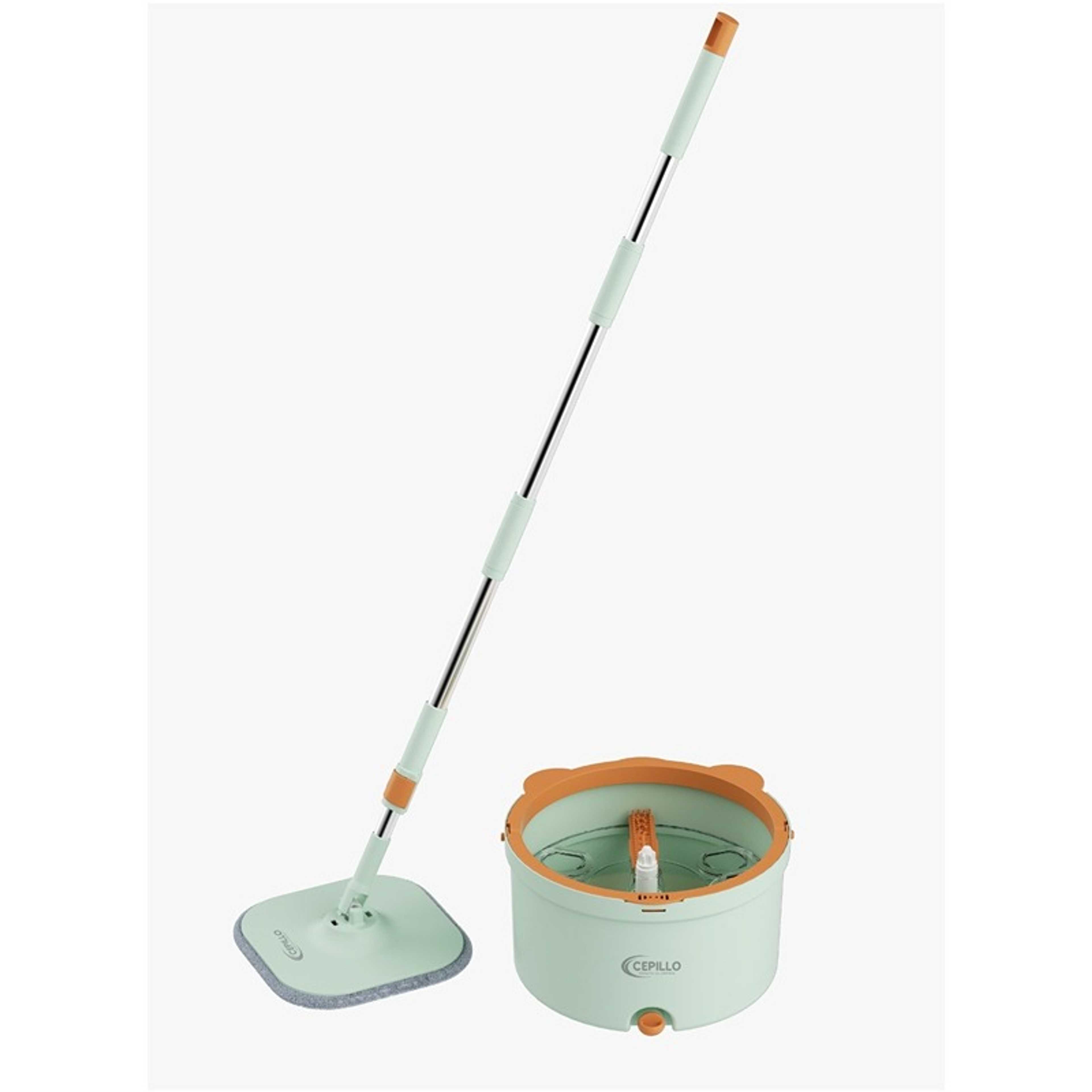 Easy Spin Mop Set | 360° Square Flat Rotating Mop | Seperates Clean and Dirty Water | Extendable Handle | 2 Extra Microfiber Pads | All Kinds Of Floor Cleaning - GREEN CP614 - Product Main Image