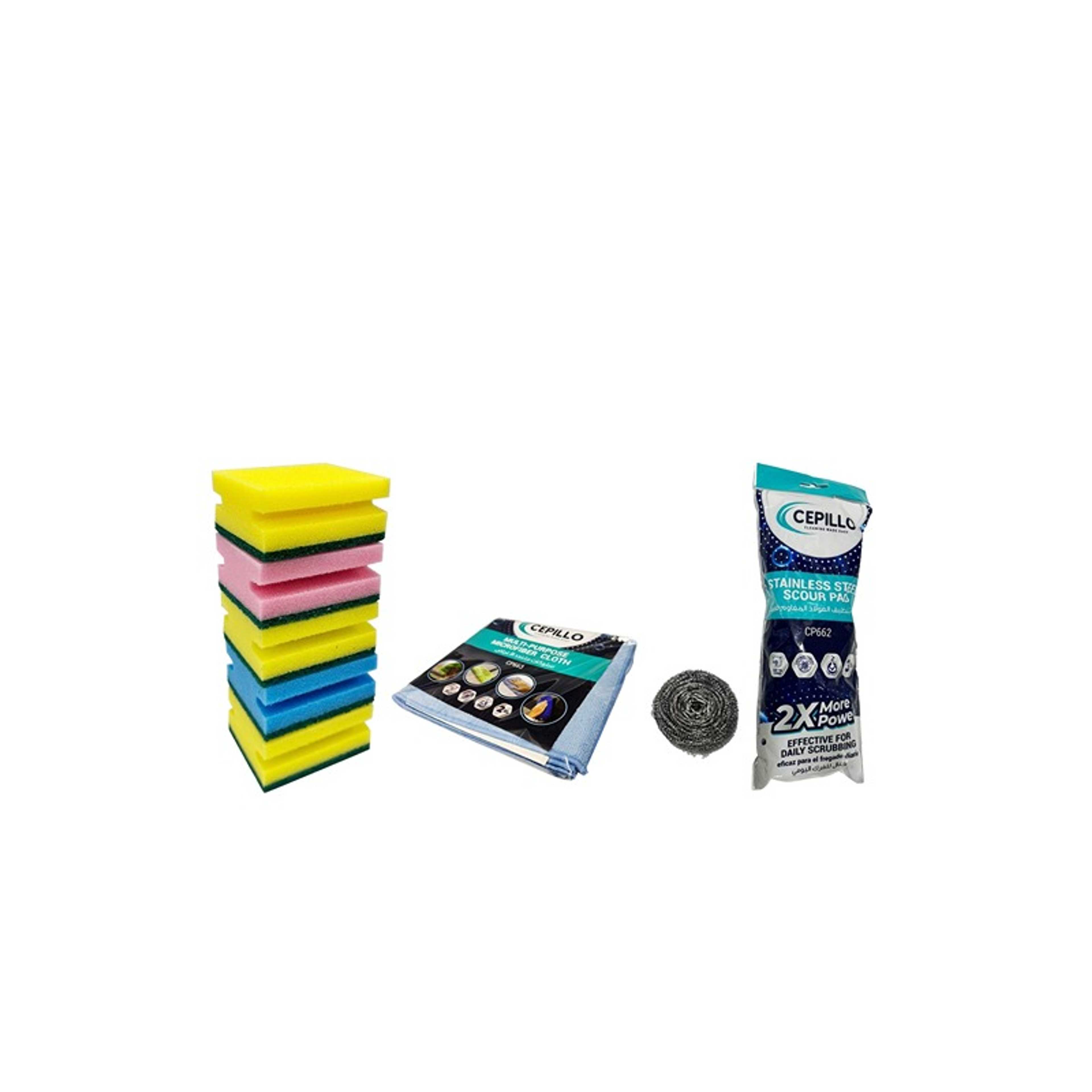 10Pcs Kitchen Cleaning Set, 2Pcs Multipurpose Microfiber Cloth Reusable, 5Pcs Multicolored High Foam Dishwashing Grip Sponge Scourer, 3pcs Stainless Steel Scrubbing Scouring Pad Wool Scrubber - Product Main Image