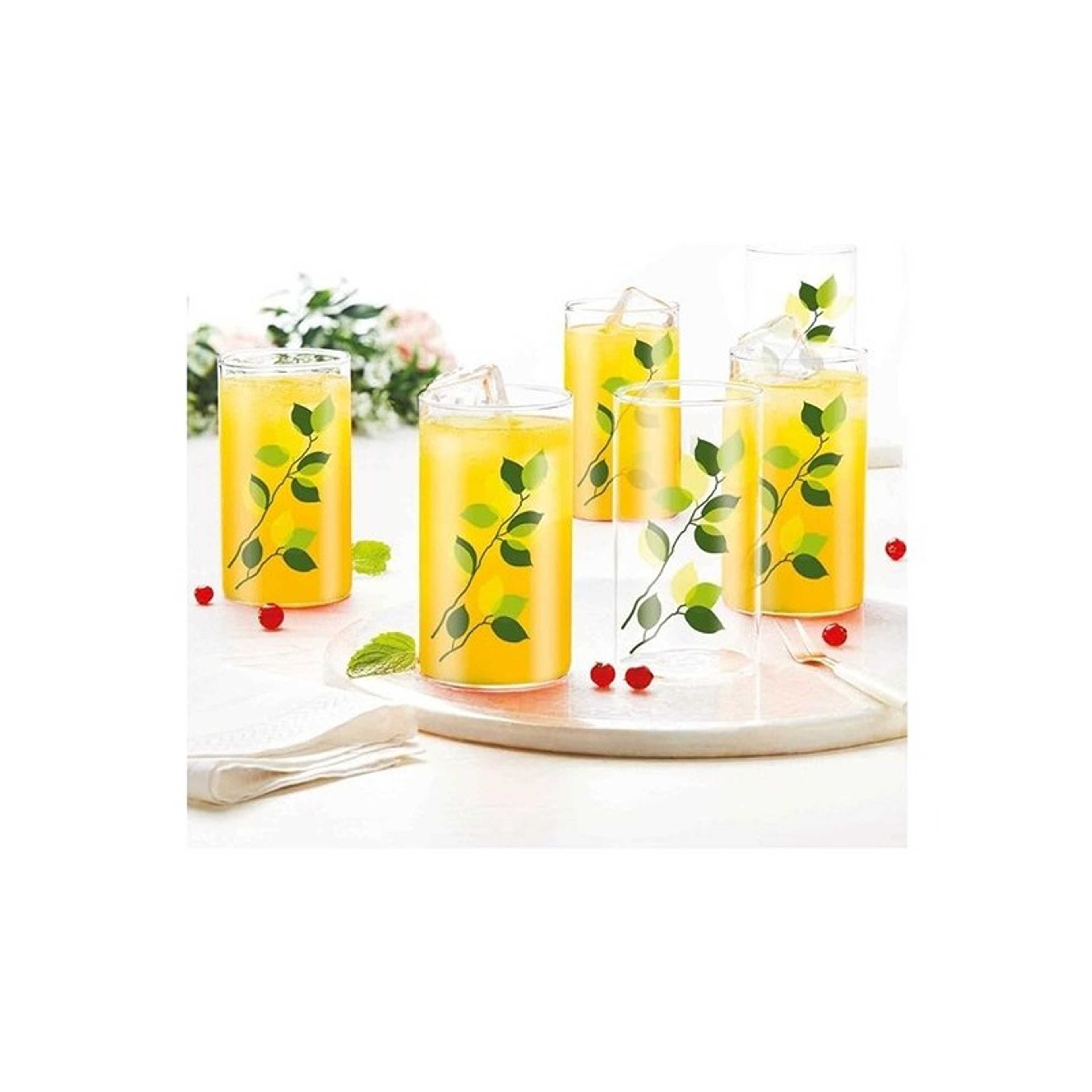 Vision Dsigner Glass Green Leaves Set Of 6 - Microwavable, Medium Transparent 295.0ml - Product Main Image