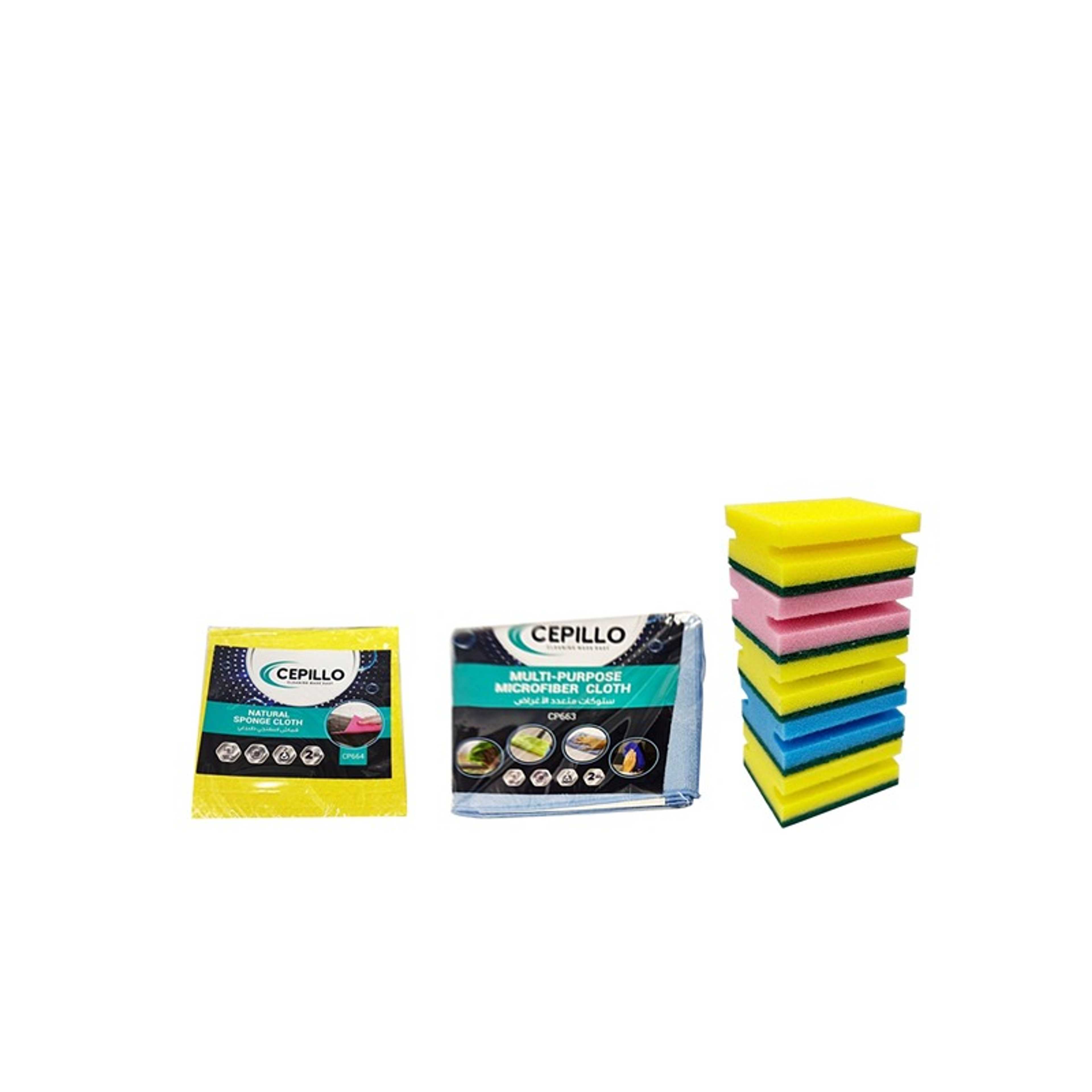 9Pcs Kitchen Cleaning Set 2Pcs Multipurpose Microfiber Cloth Reusable, 2Pcs Natural Sponge Cloth Wipe, 5 Pieces Multicolored Medium Dishwashing Sponge - Product Main Image