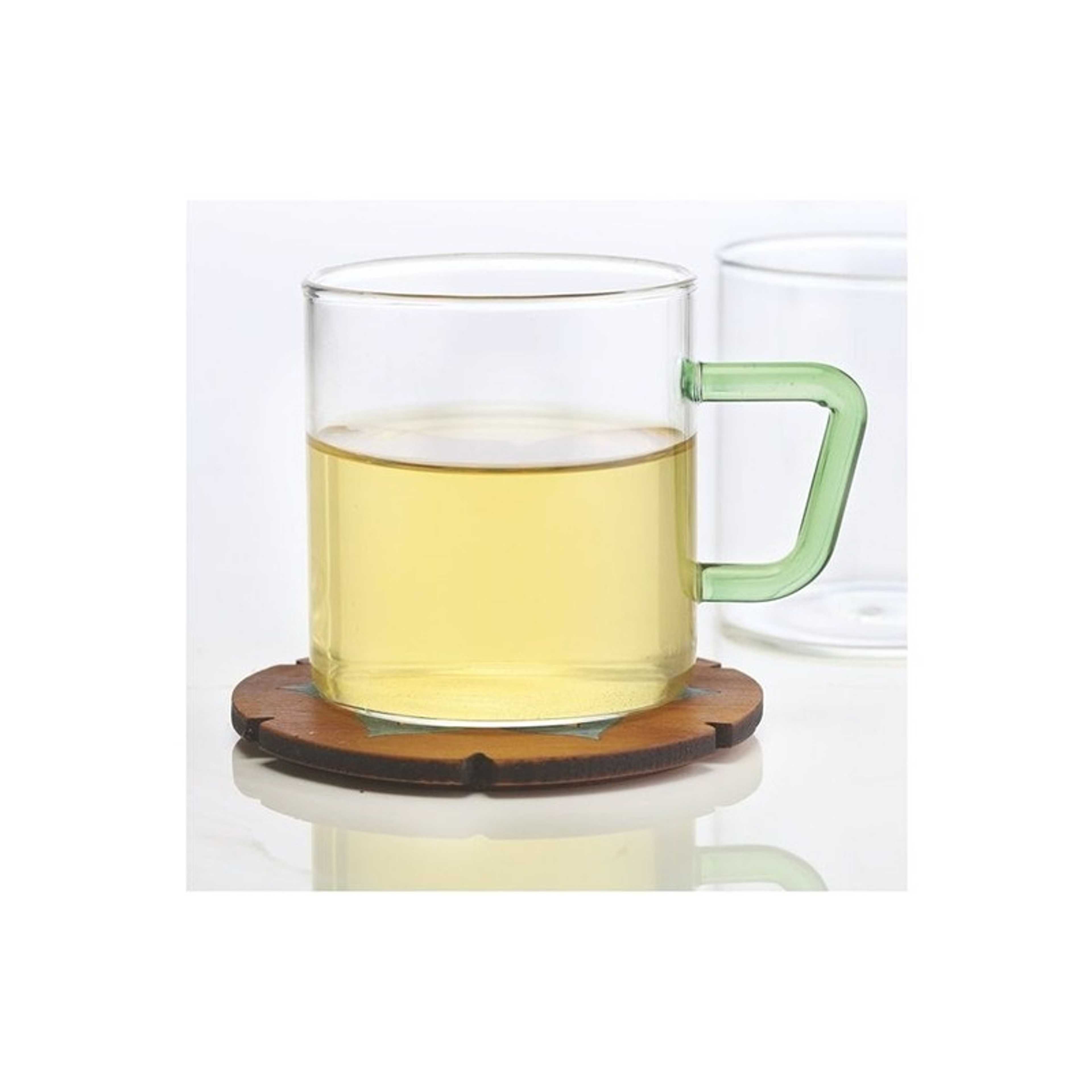 Vision Classic Mug Set Of 6 -Green Handle-Microwavable, Borosilicate White/Green - Product Main Image