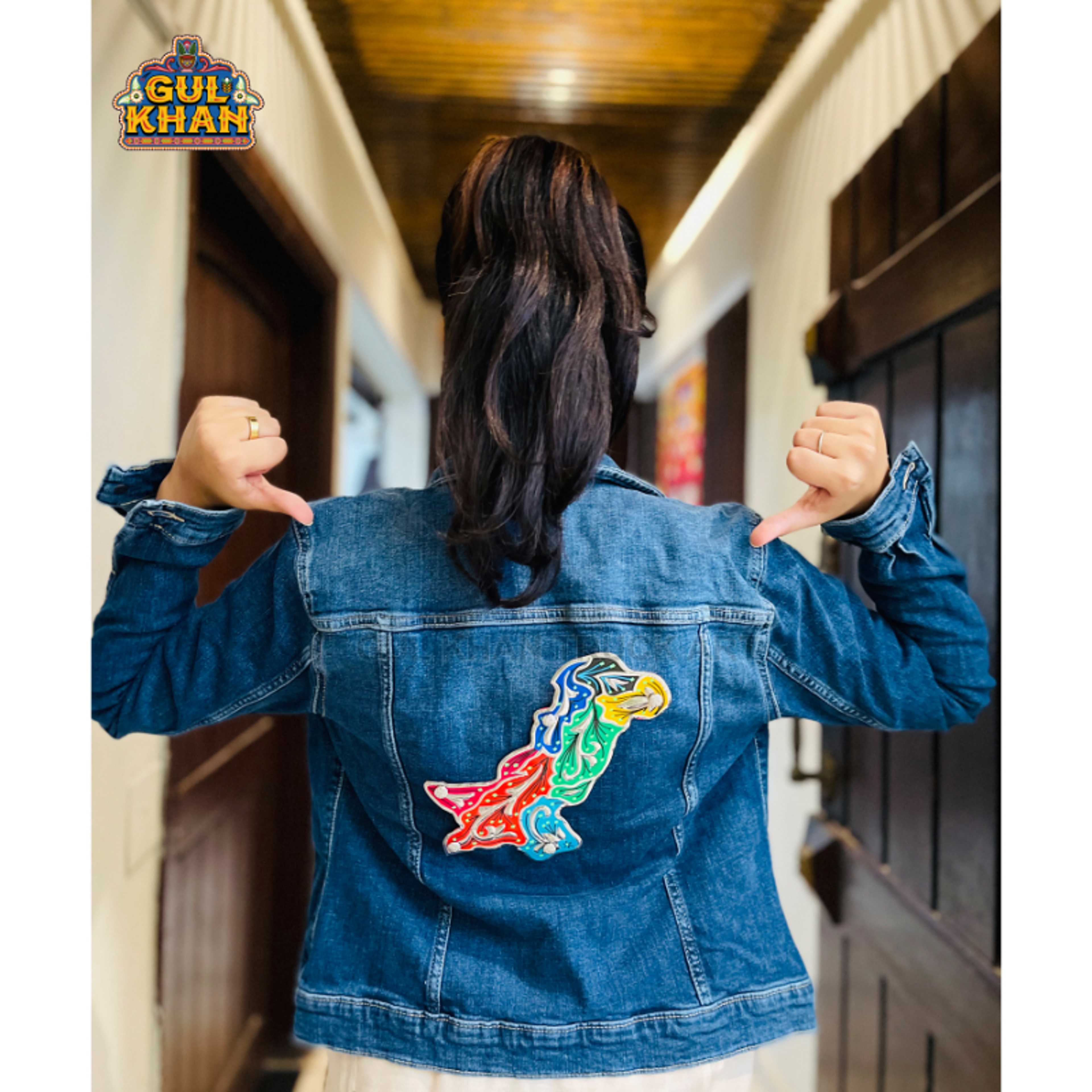 Dark Blue Denim Jacket With Map Design 001 - Product Main Image