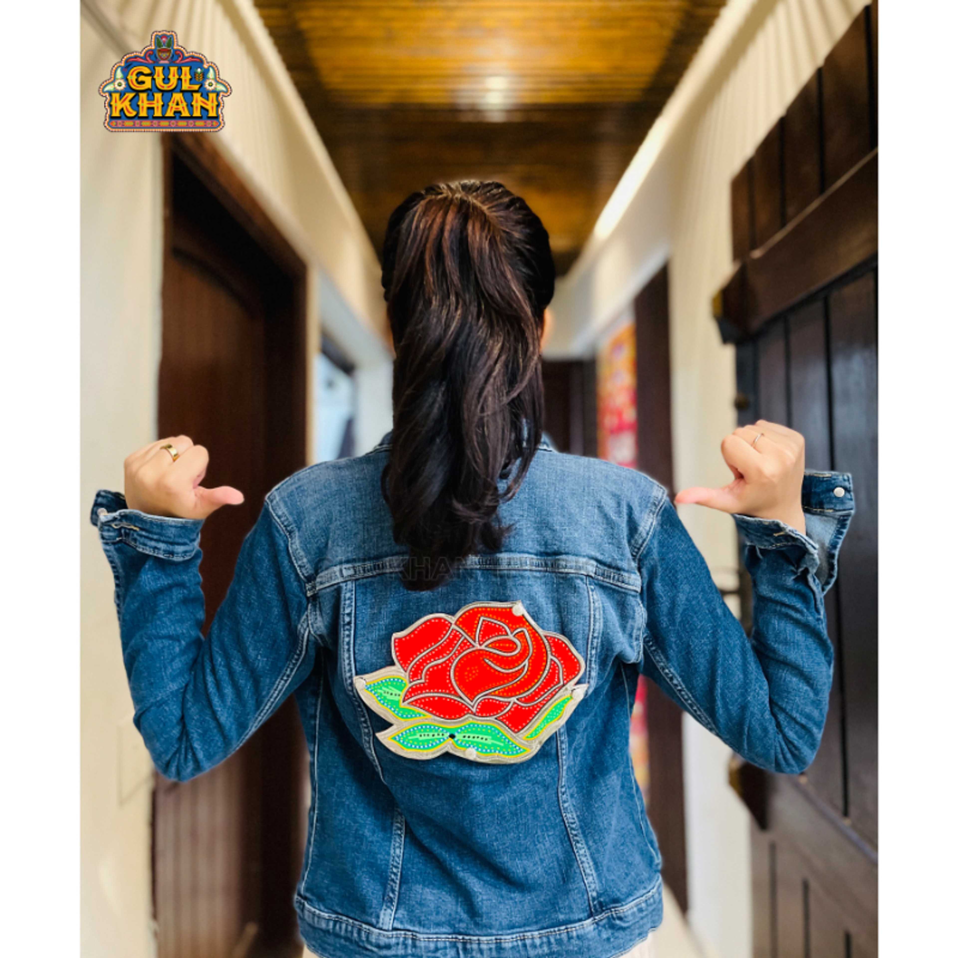 Dark Blue Denim Jacket With Peacock Design 005 - Product Main Image