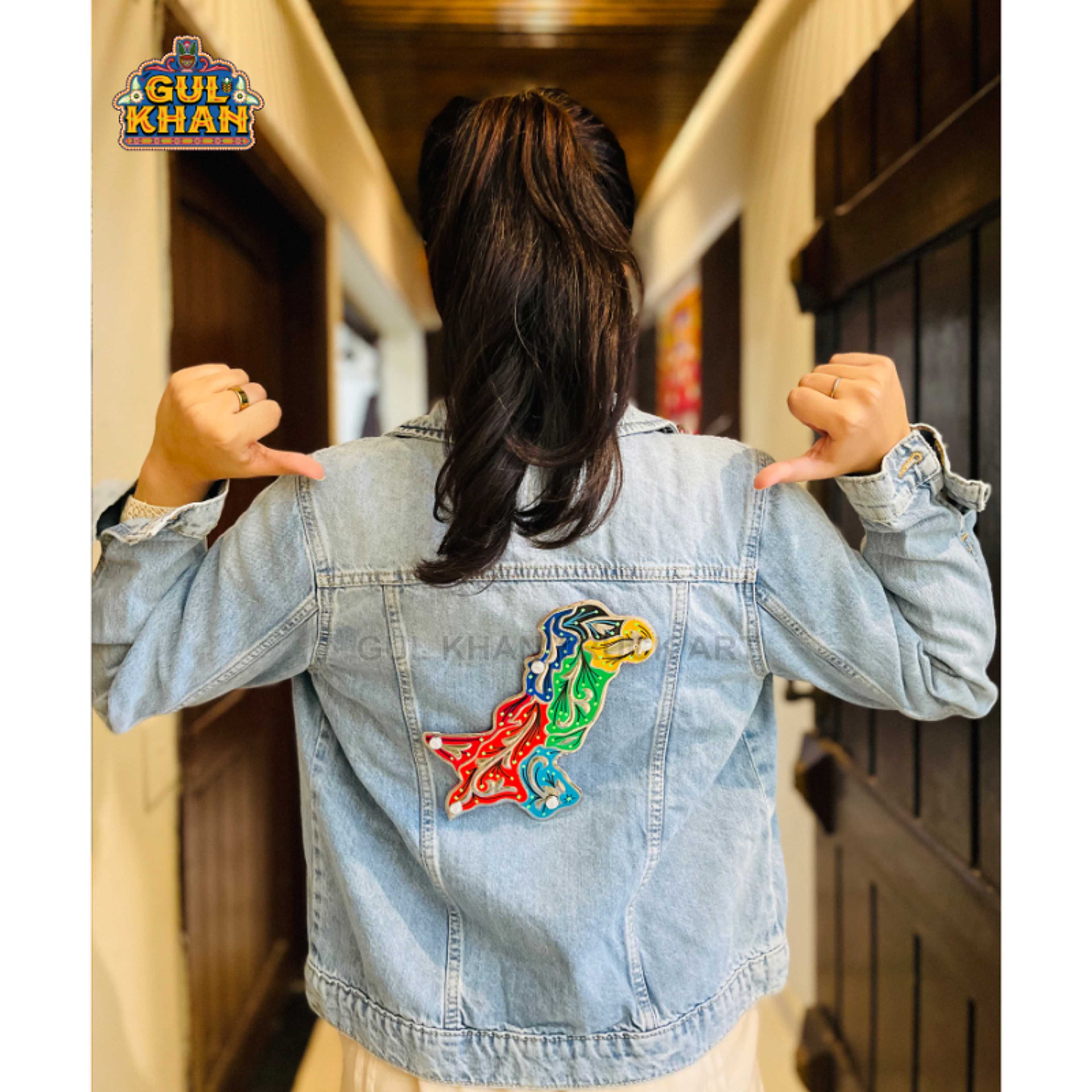 Light Blue Denim Jacket With Map Design 002 - Product Main Image