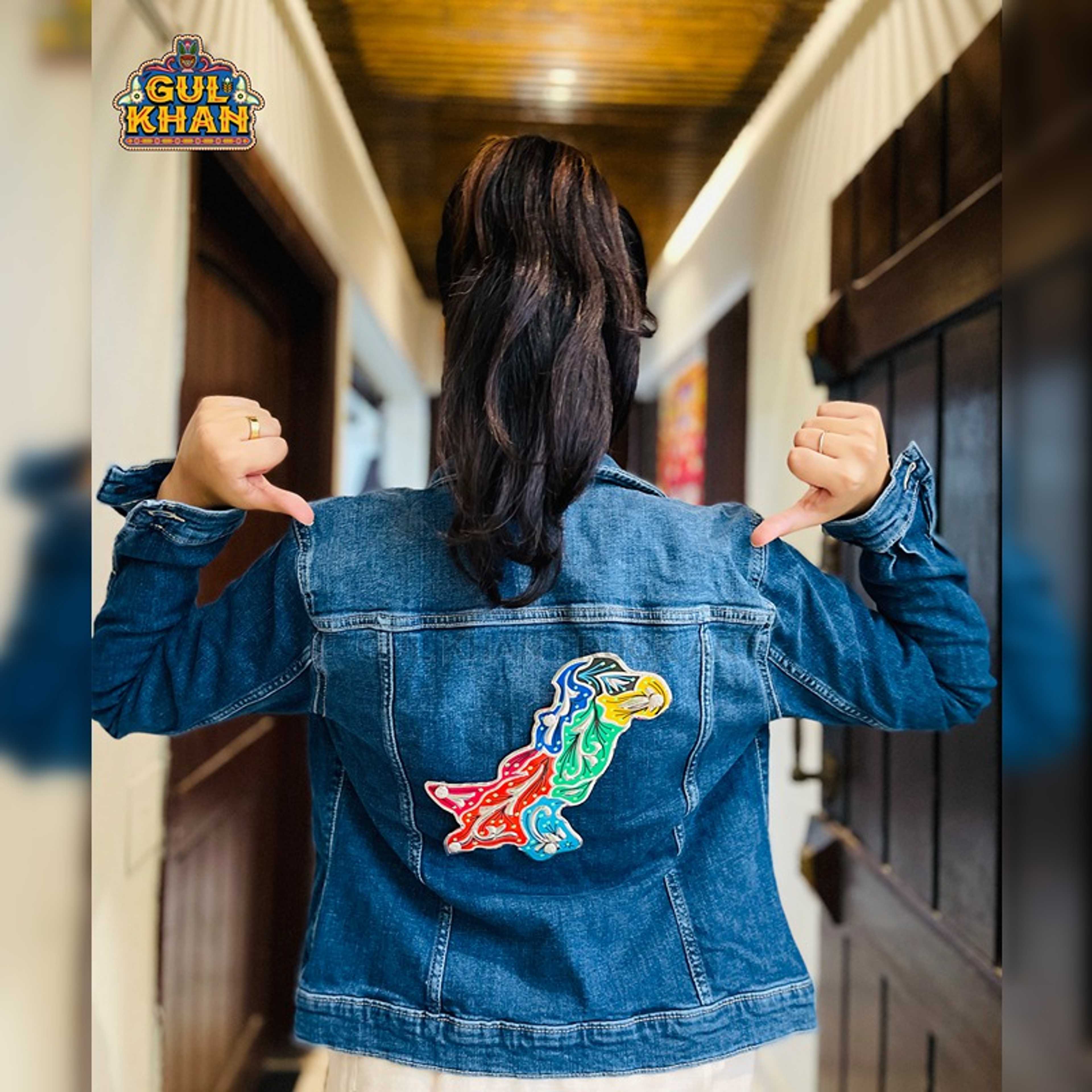 Dark Blue Denim Jacket With Map Design 001 - Product Main Image