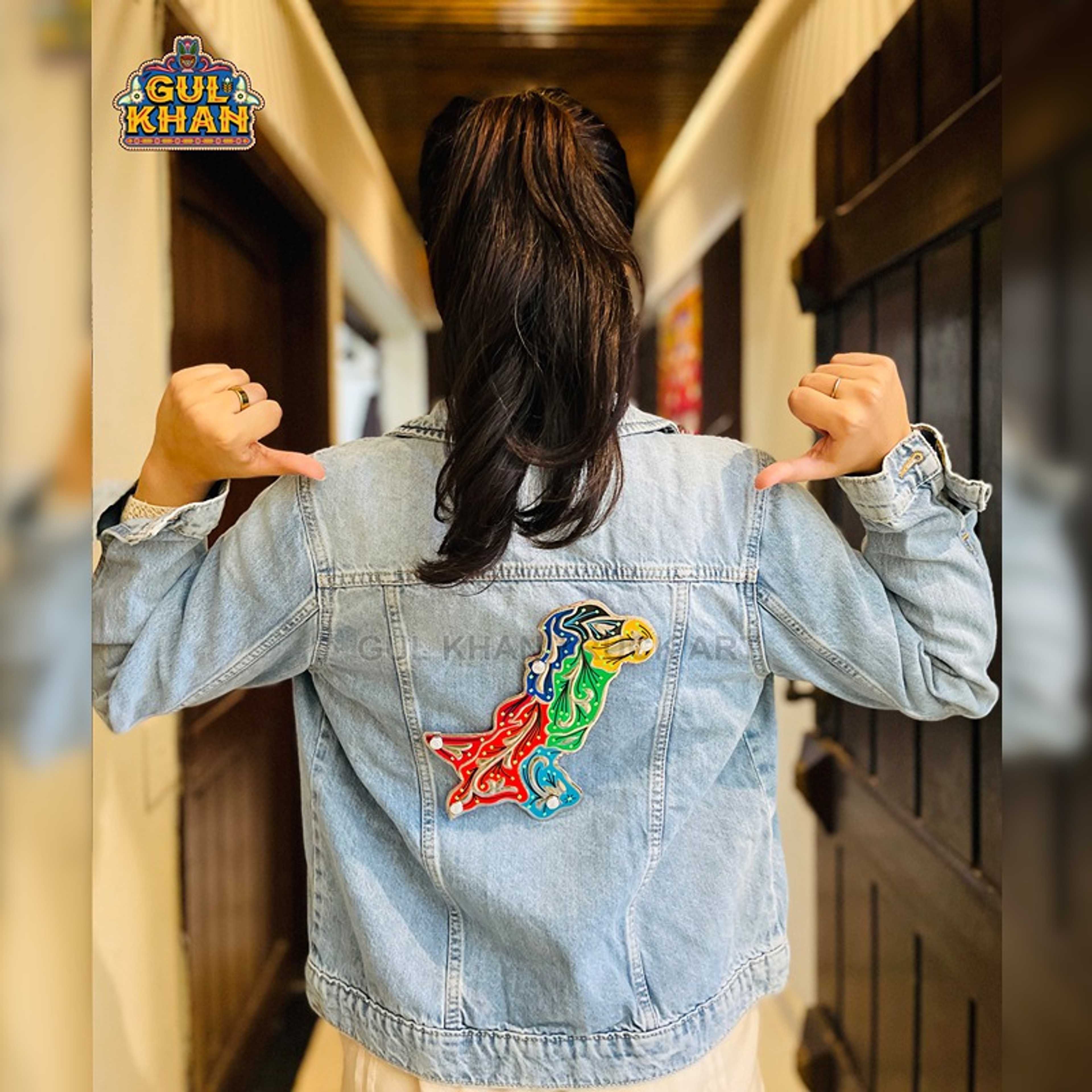 Light Blue Denim Jacket With Map Design 002 - Product Main Image