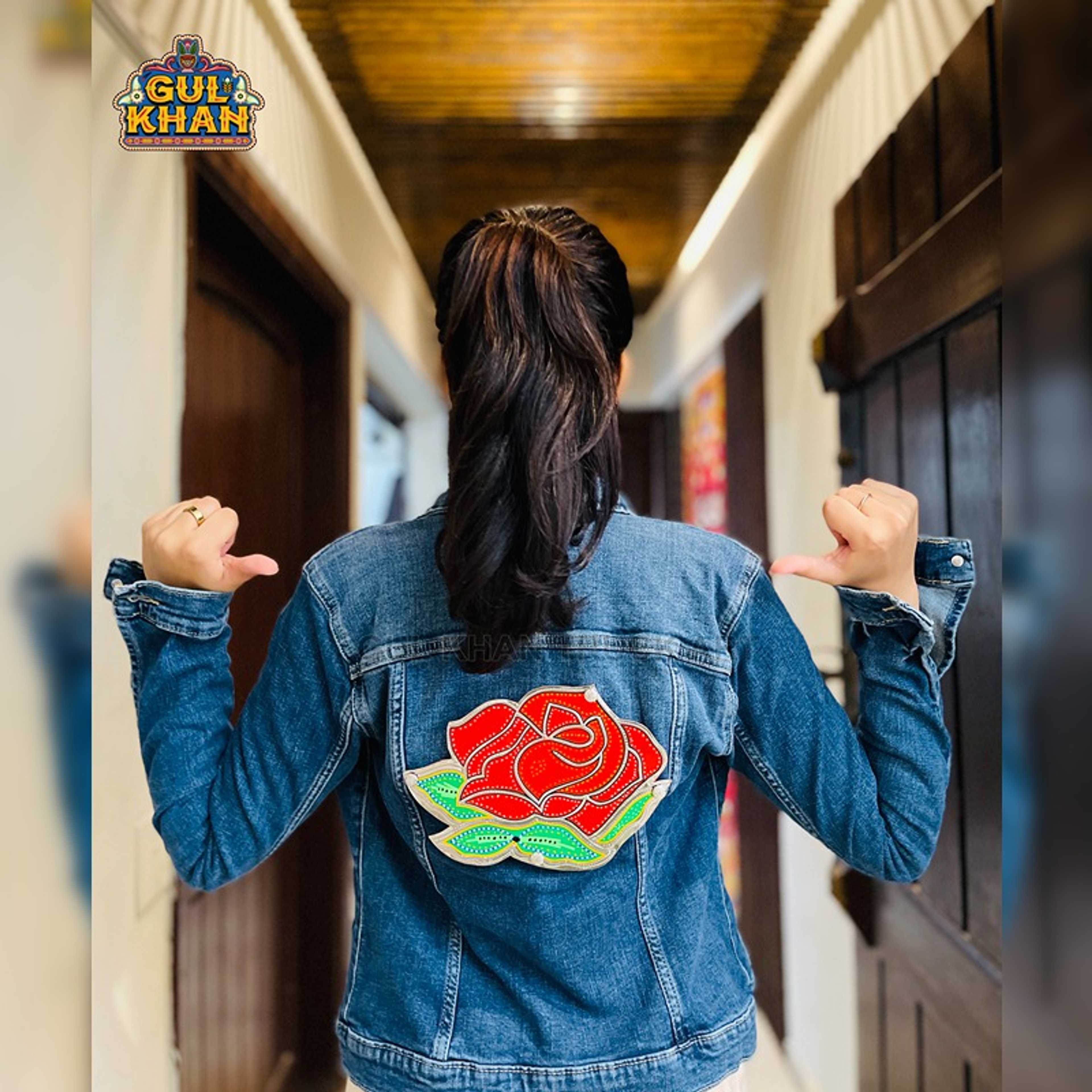 Dark Blue Denim Jacket With Peacock Design 005 - Product Main Image