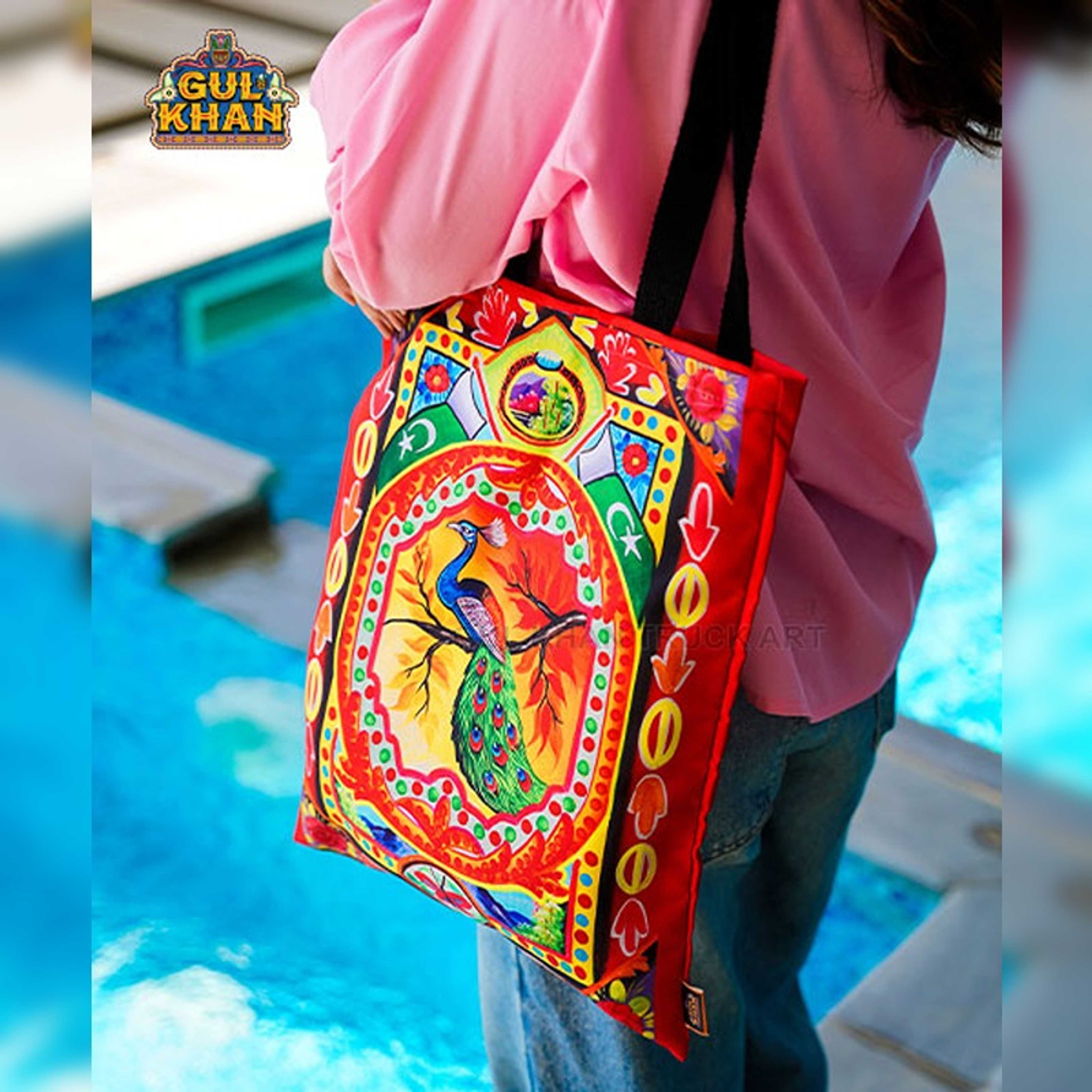 Peacock Design Printed Truck Art Tote Bag - Product Main Image