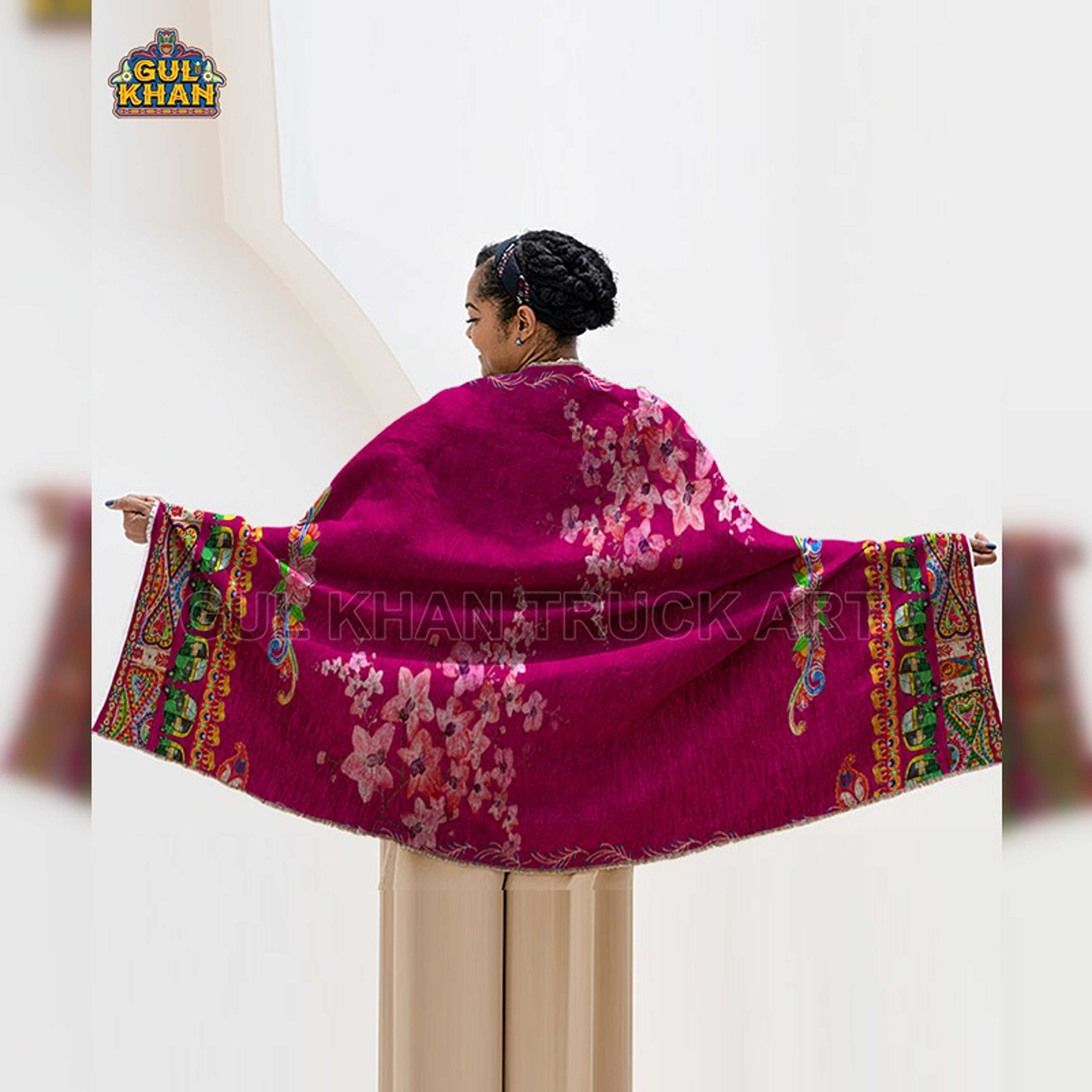 Pink Motif Printed Truck Art Shawls - Product Main Image