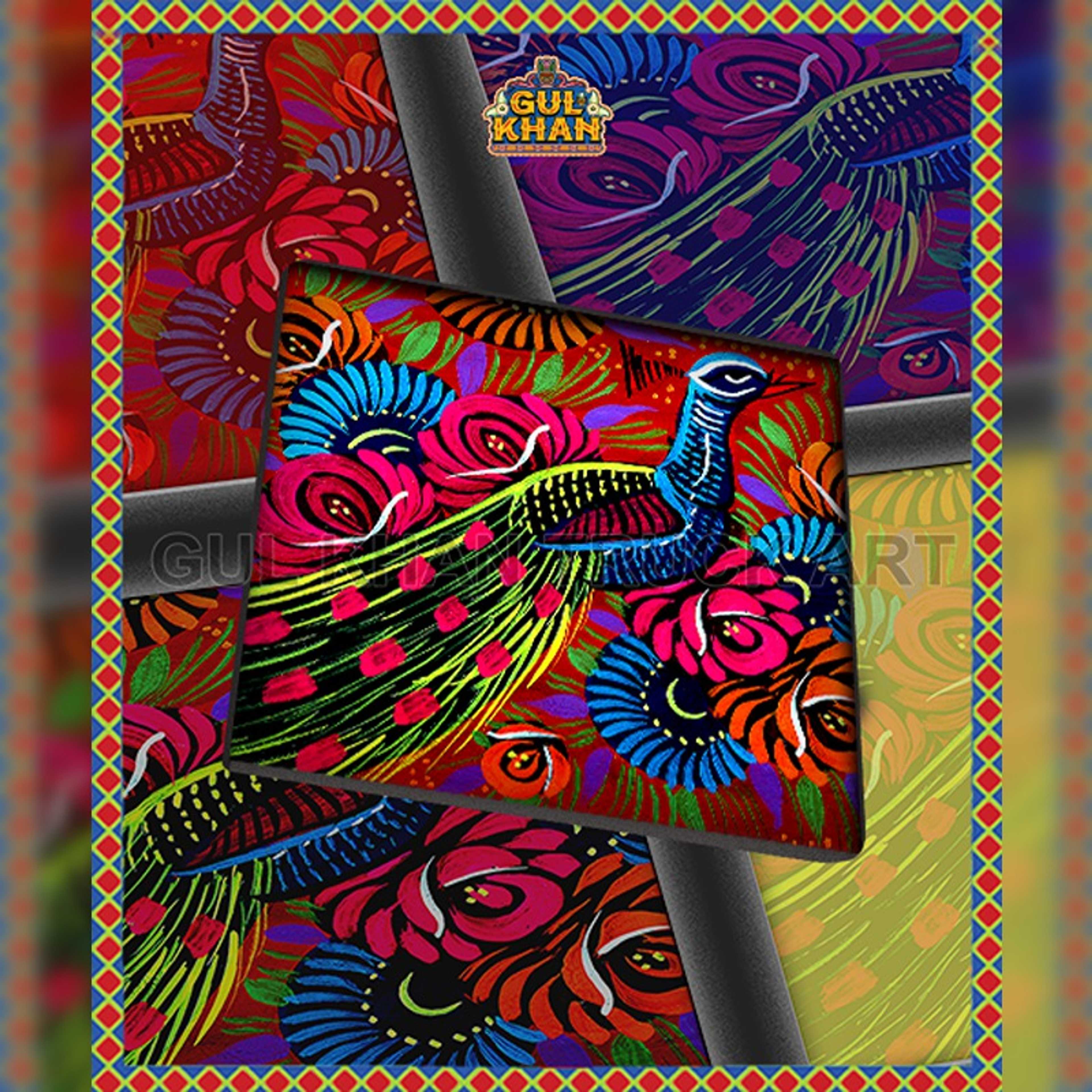 Blue & Red Peacock Coaster Design - Product Main Image