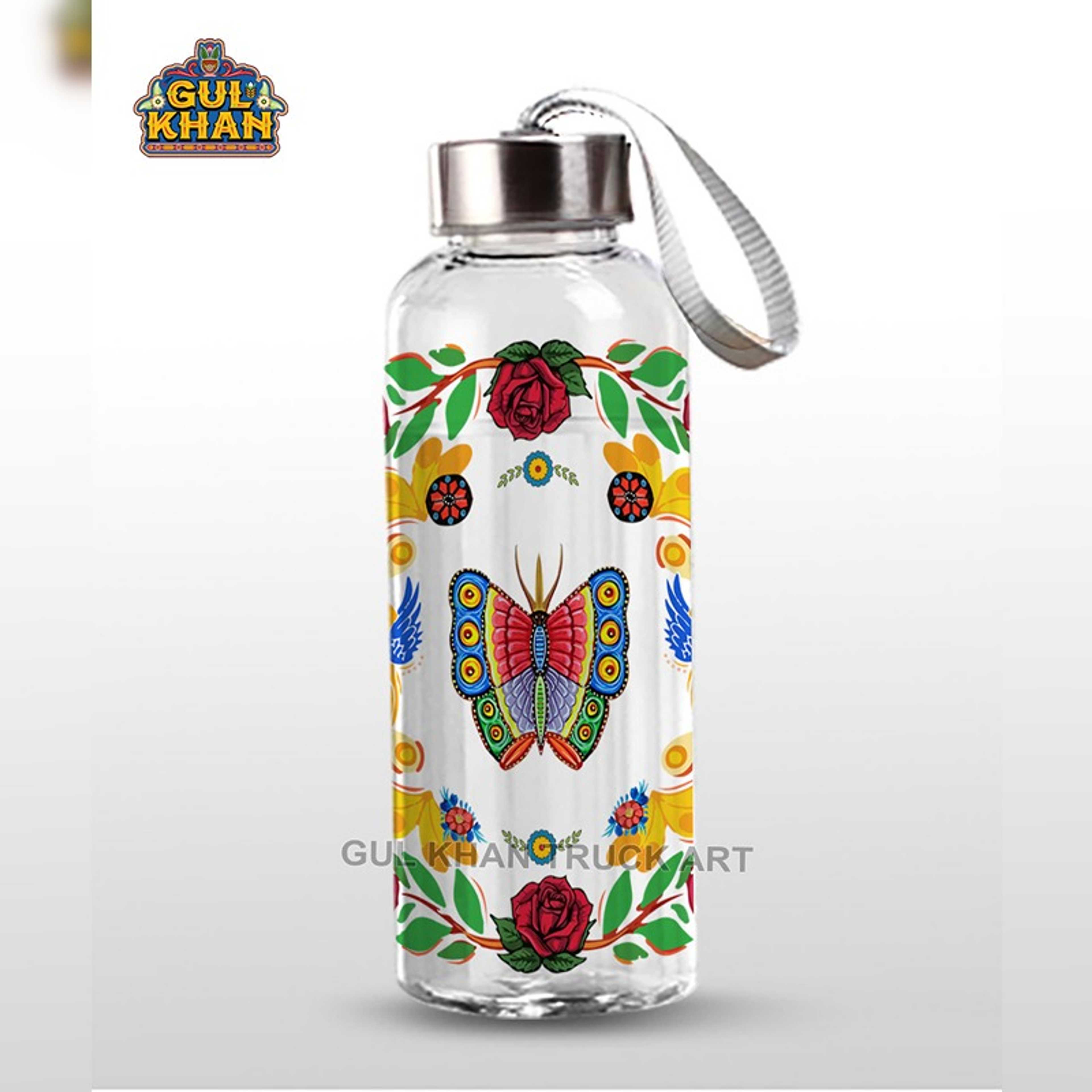 Printed Glass Bottle Butterfly Motif Design - Product Main Image