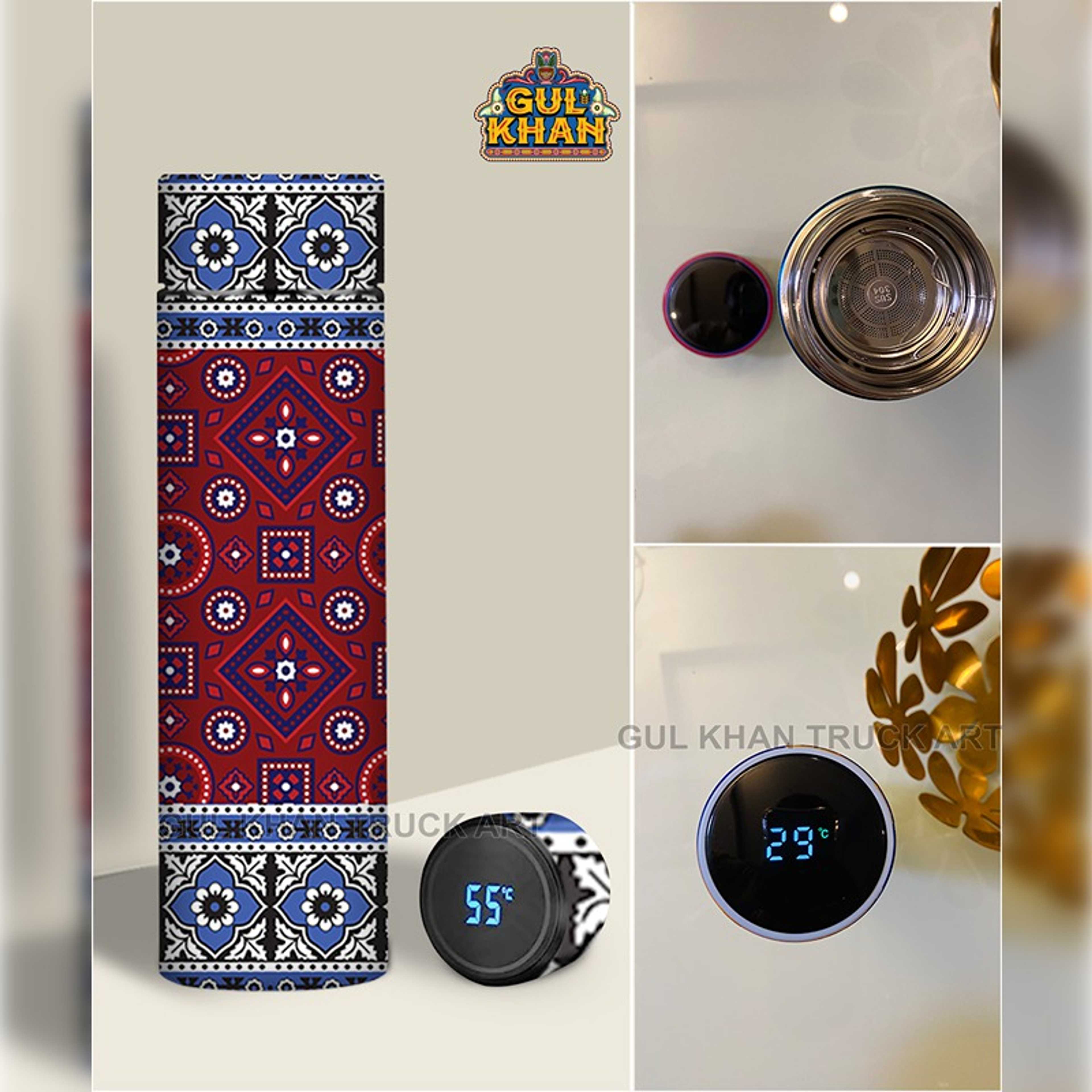 Printed Travel Bottle Ajrak Blue Design - Product Main Image