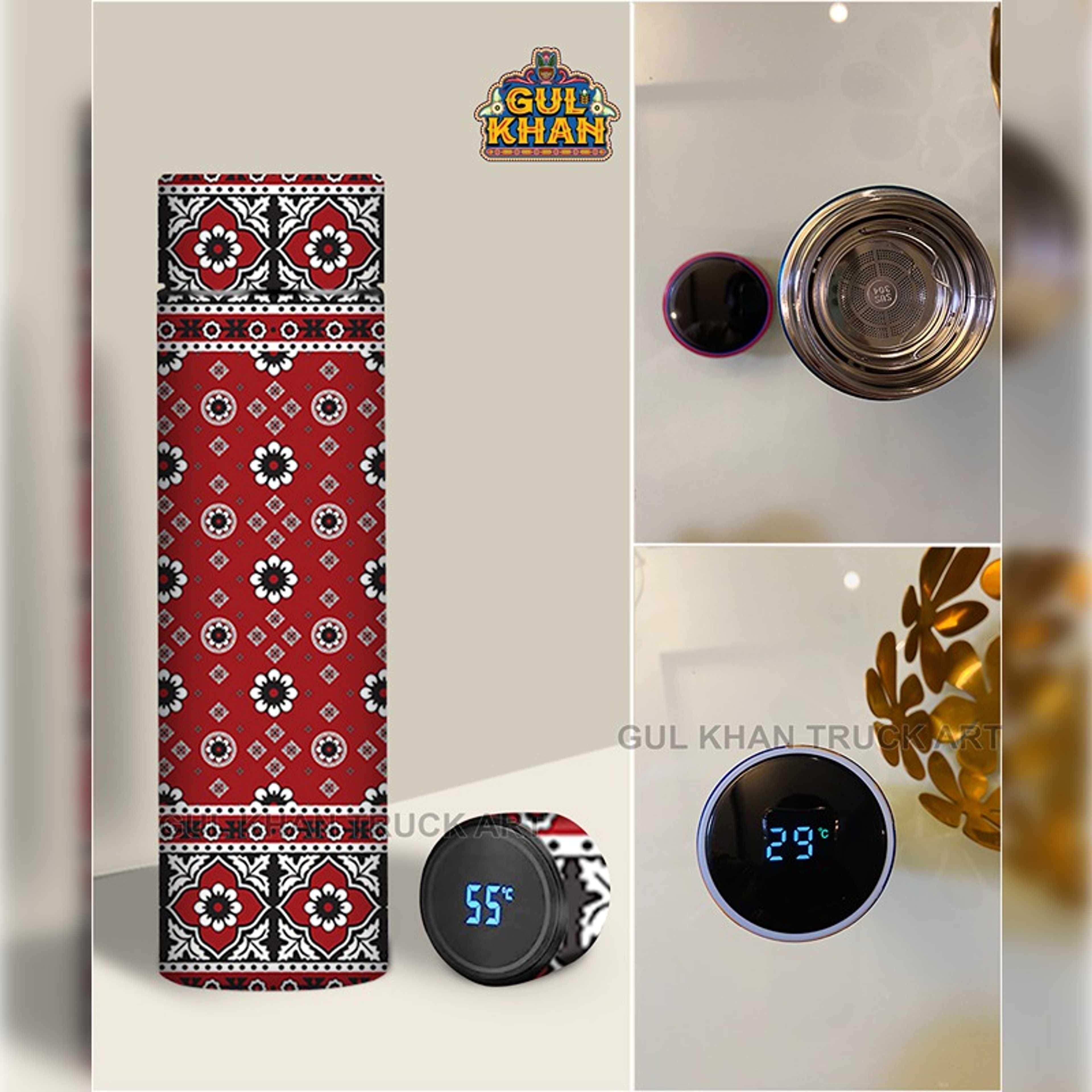 Printed Travel Bottle Ajrak White Design - Product Main Image