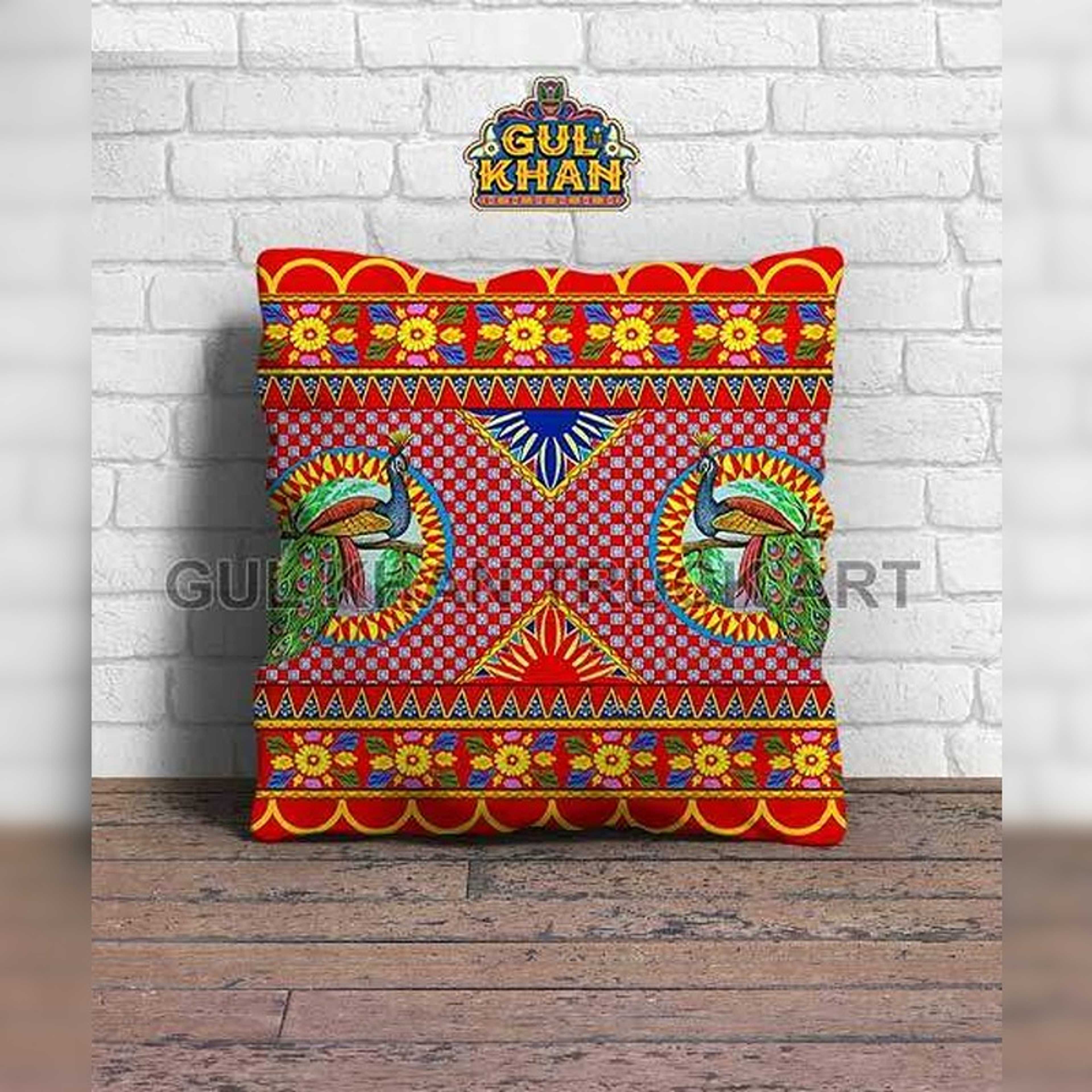 Peacock Printed Truck Art Cushion Design - Product Main Image