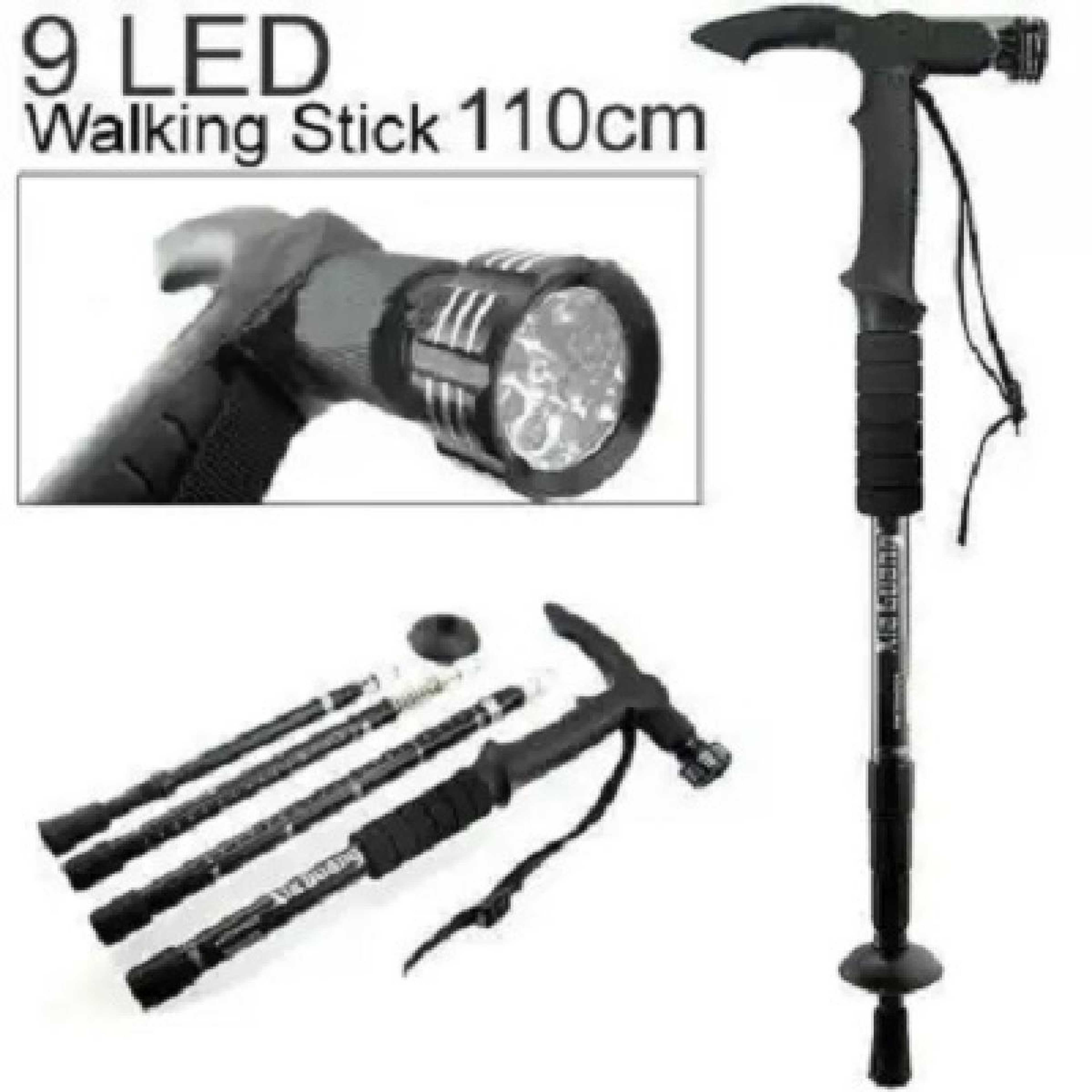 Portable Anti Shock Trekking Pole,Hiking Stick,With 9 LED Bulb