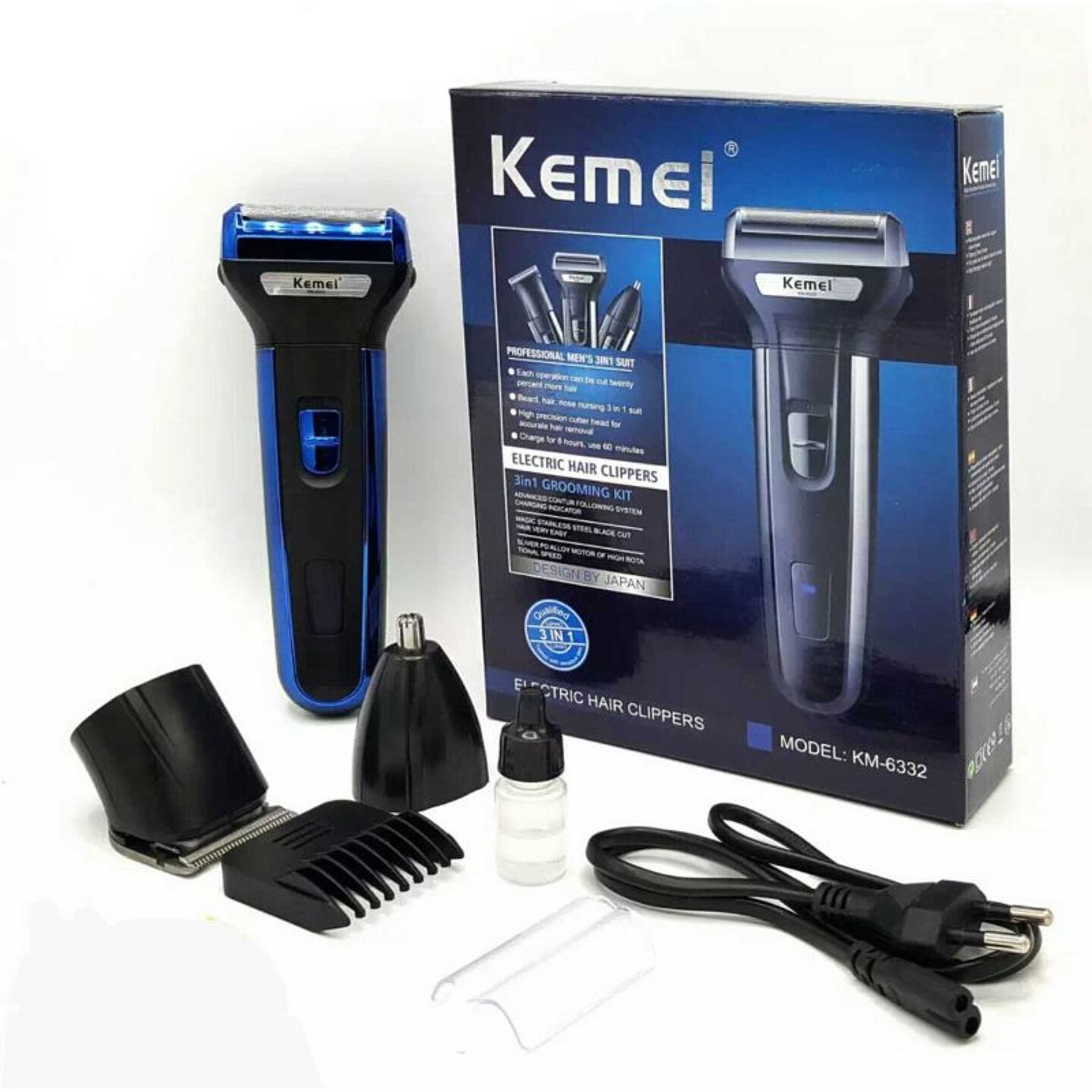 KM 6332 - 3 in 1 Professional Rechargeable Hair Clipper Trimmer & Shaver (New)