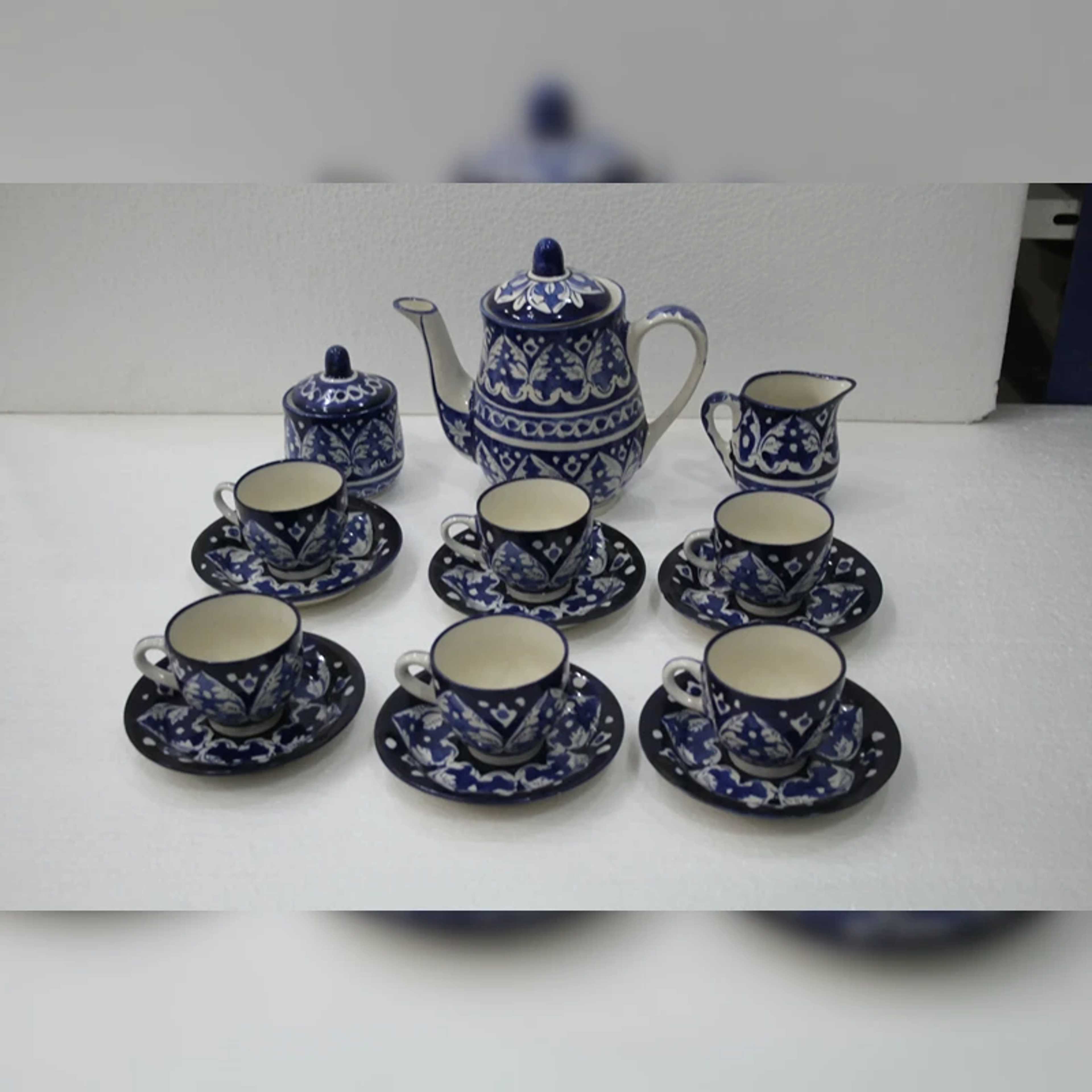 Handmade Blue Pottery Tea Set – Artisan Craftsmanship - Product Main Image