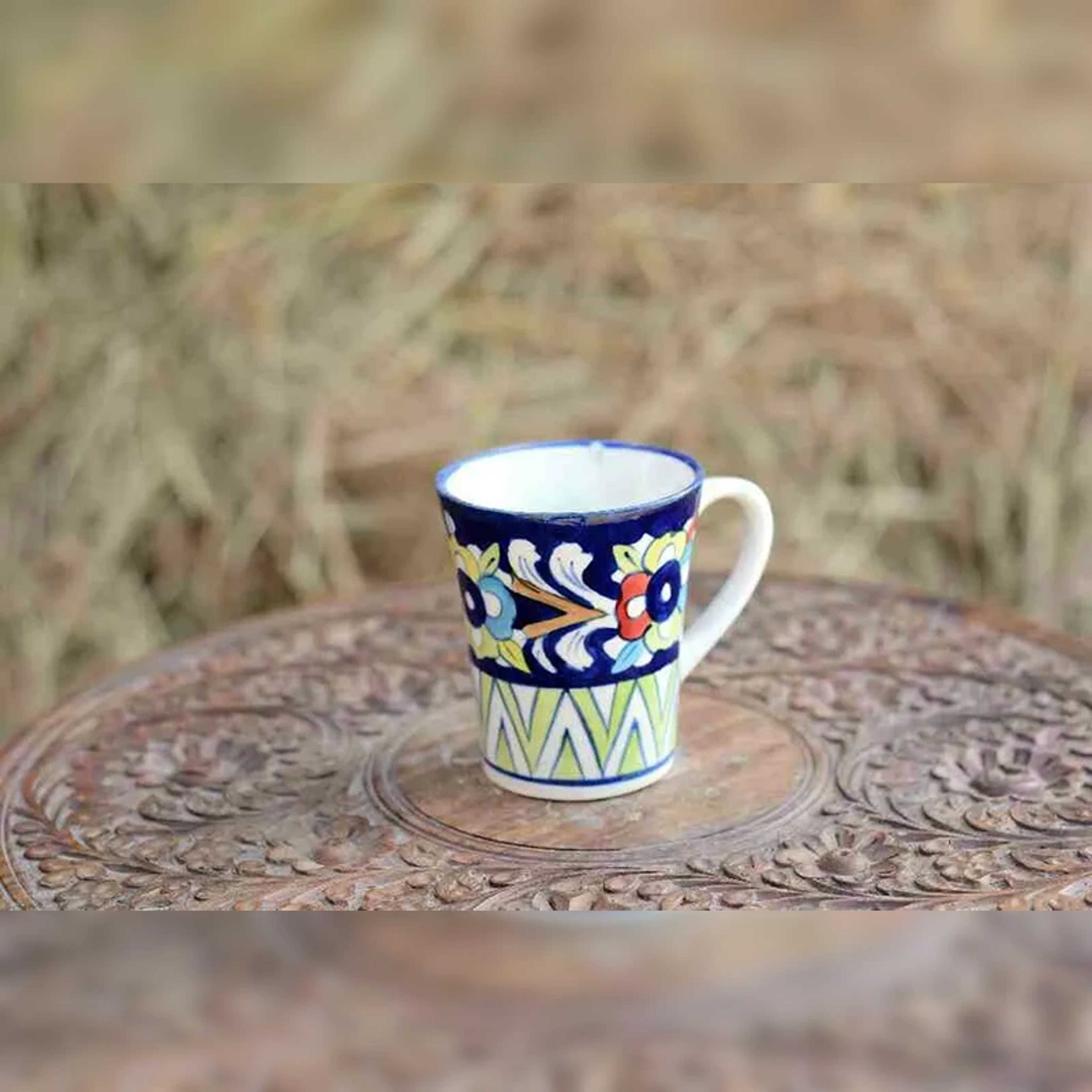 Handcrafted Blue Pottery Mug Multani Art – Unique Designs - Product Main Image