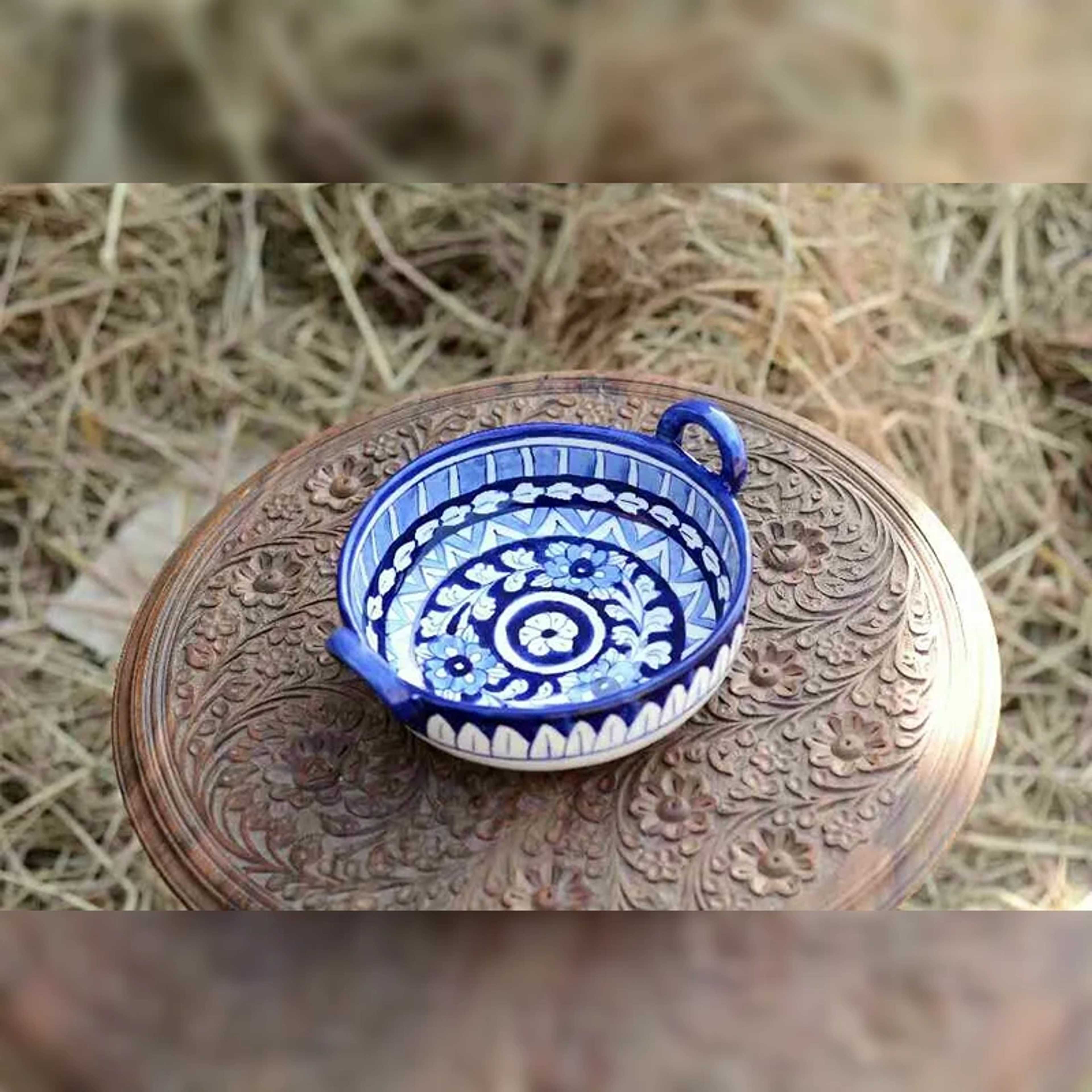 Handcrafted Blue Pottery Karahi | Unique & Artisan Pieces - Product Main Image