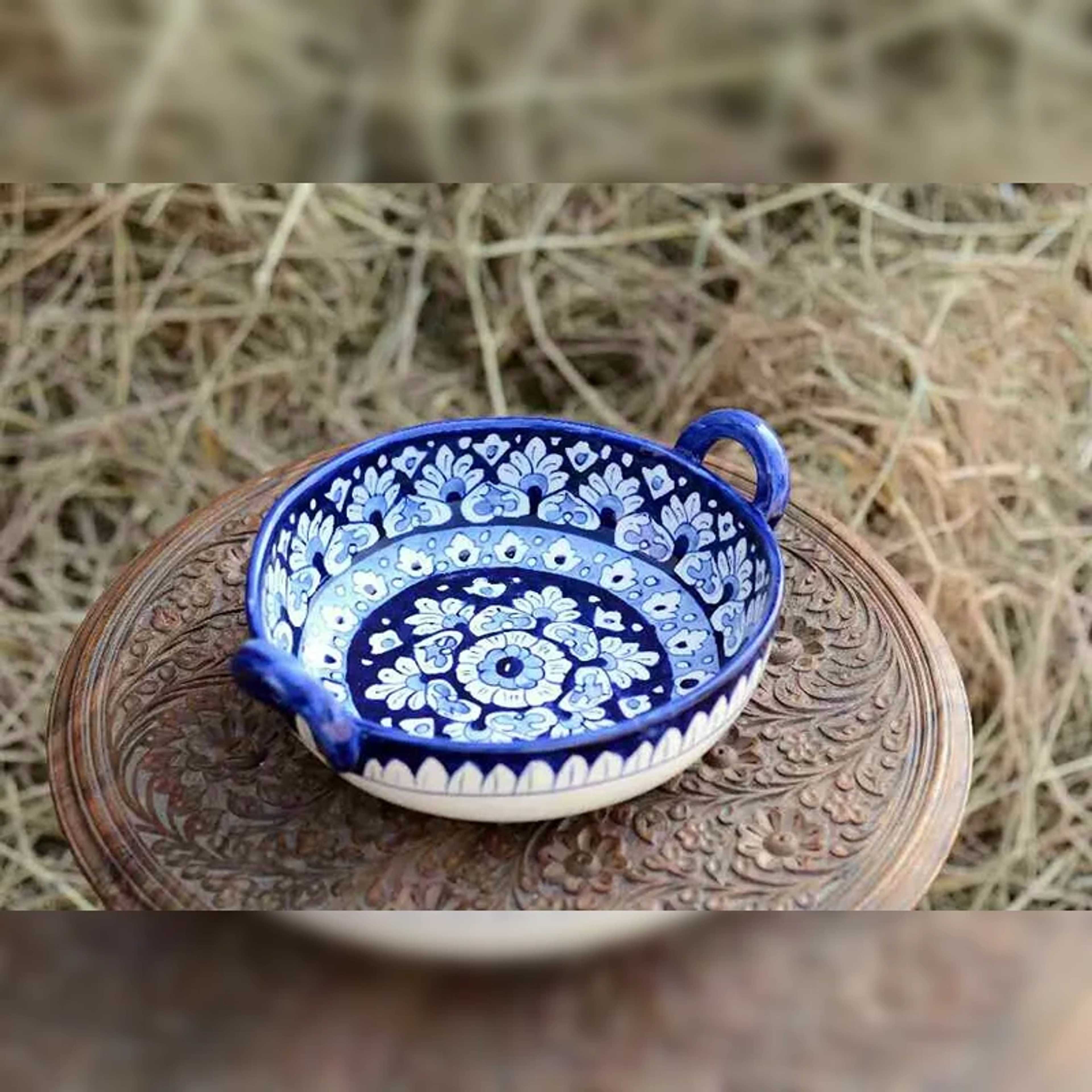 Handcrafted Blue Pottery Karahi – Unique Artisan Designs - Product Main Image