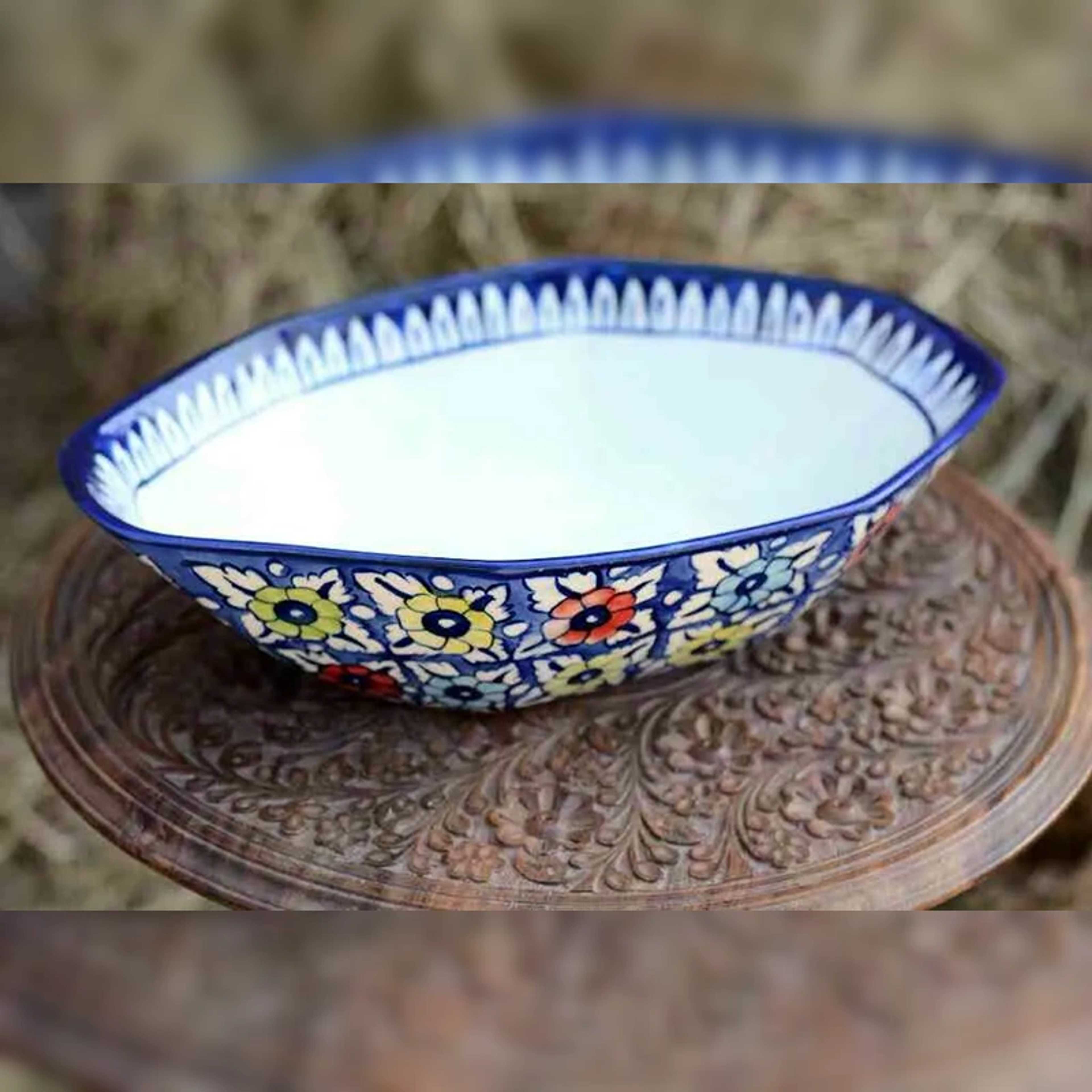 Handcrafted Blue Pottery Deep Bowl Multani Art - Product Main Image