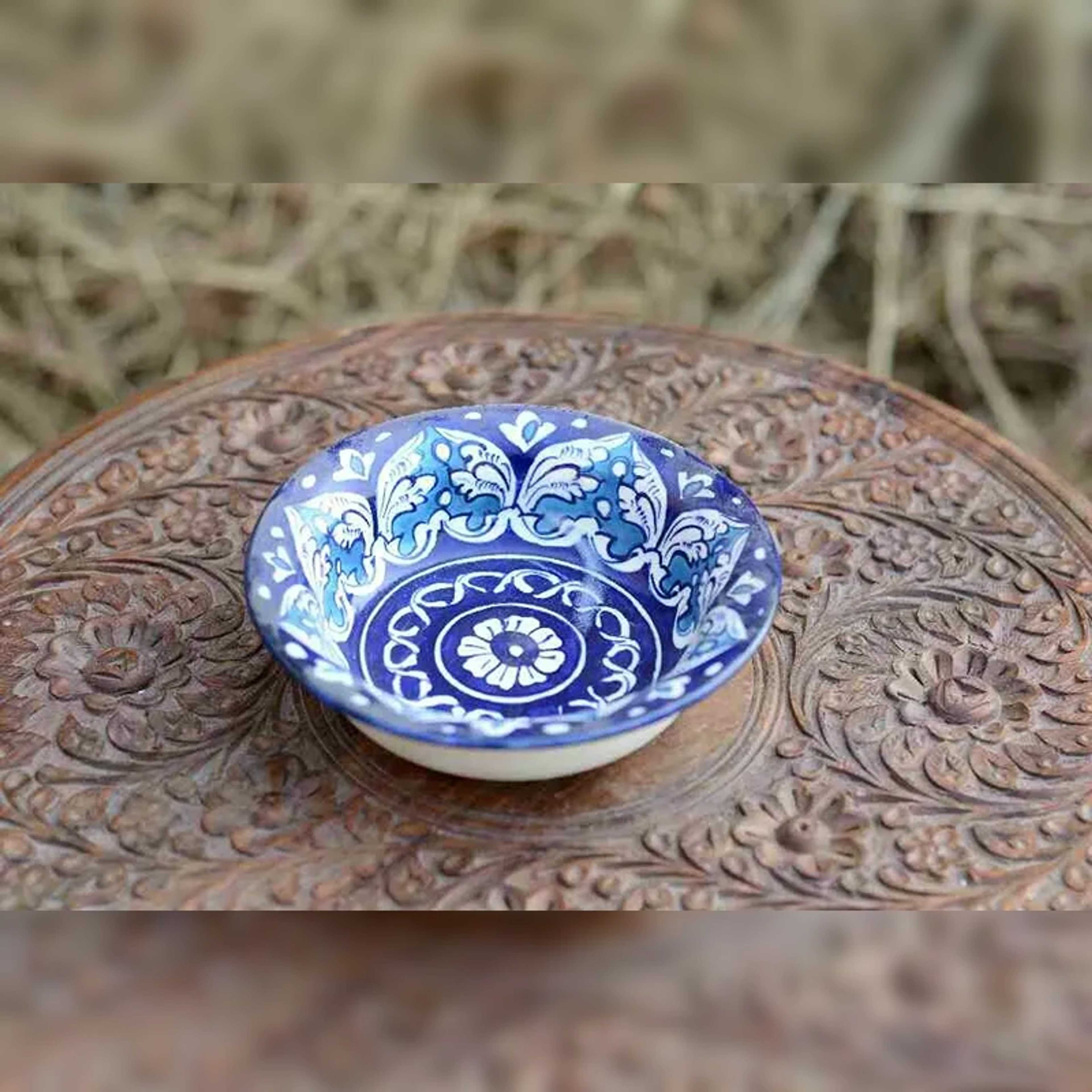 Ceramic Serving Oval Bowl – Blue Pottery | Multani Art - Product Main Image
