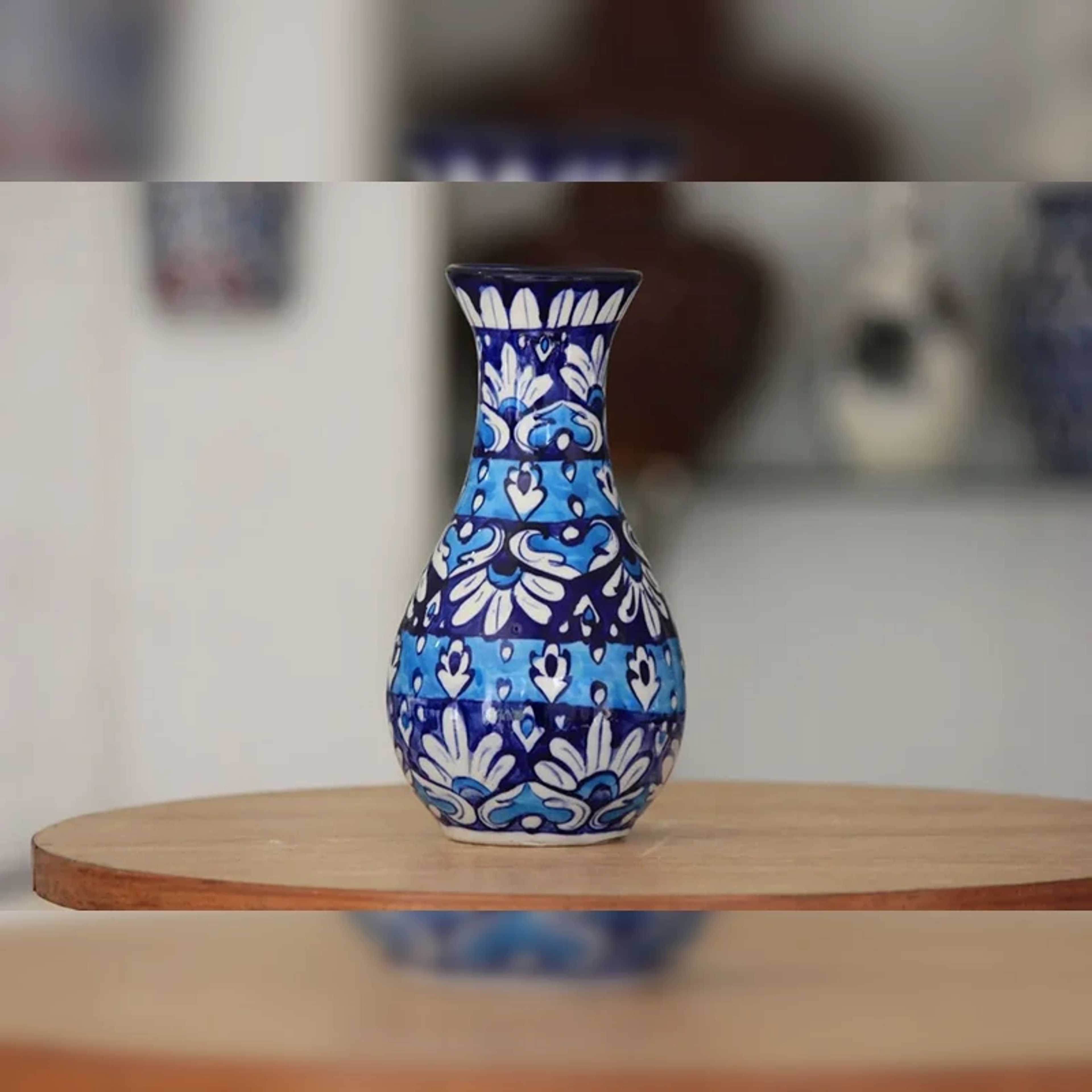 Ceramic Blue Pottery Surahi Vase Multani Art | Unique Decor - Product Main Image