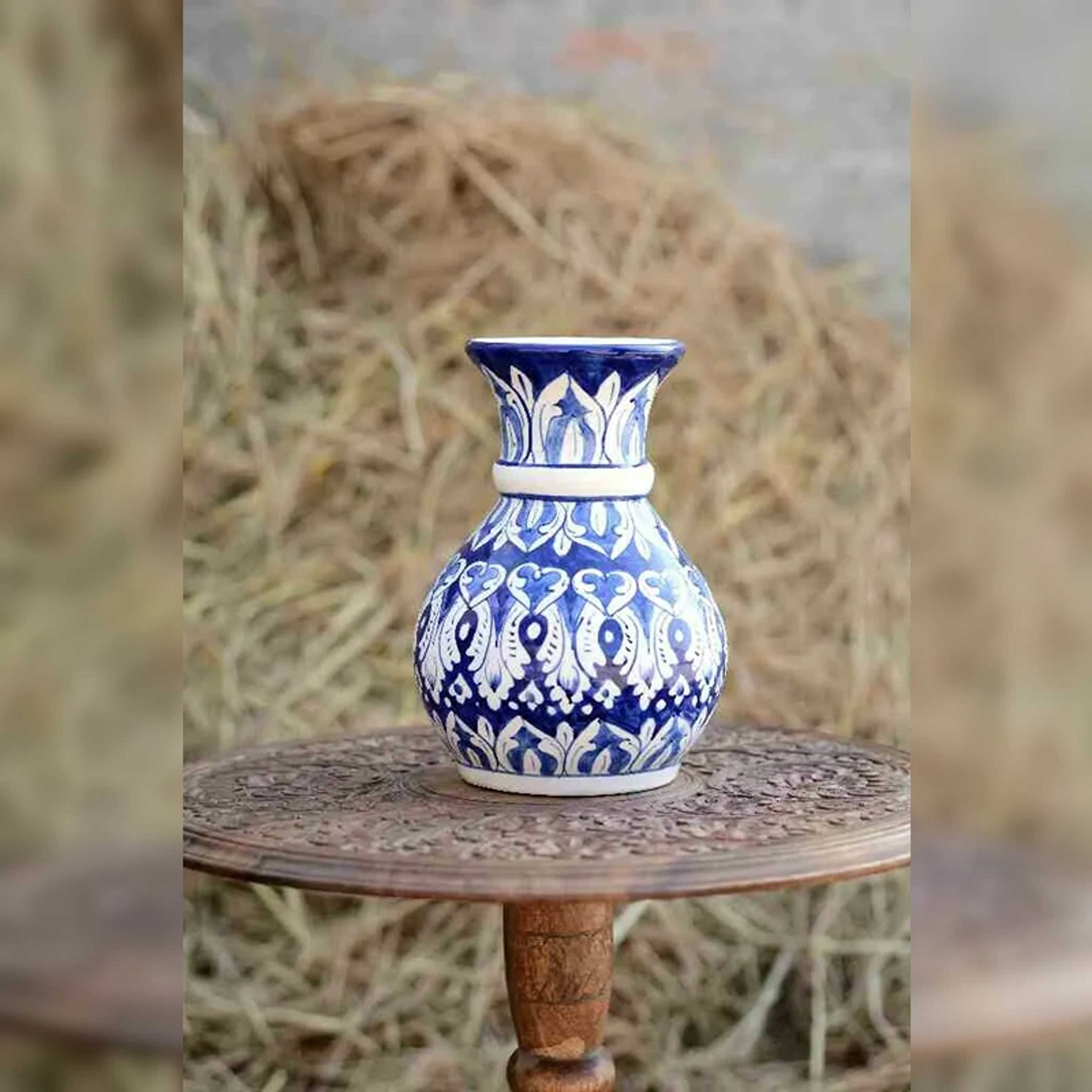Ceramic Blue Pottery Multani Art Vase – Unique Decor - Product Main Image