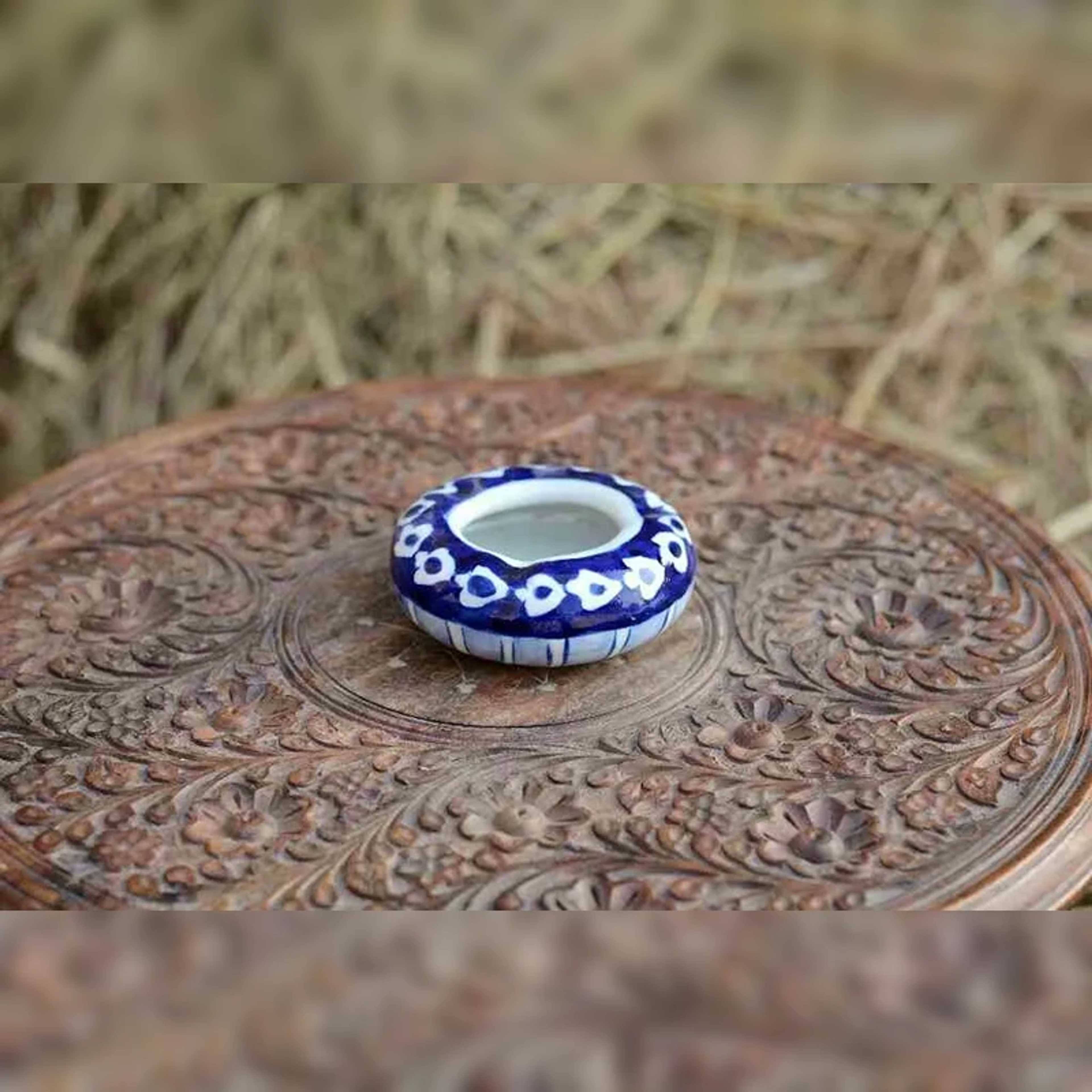Blue Pottery Round Shaped Ashtray – Stylish & Unique - Product Main Image