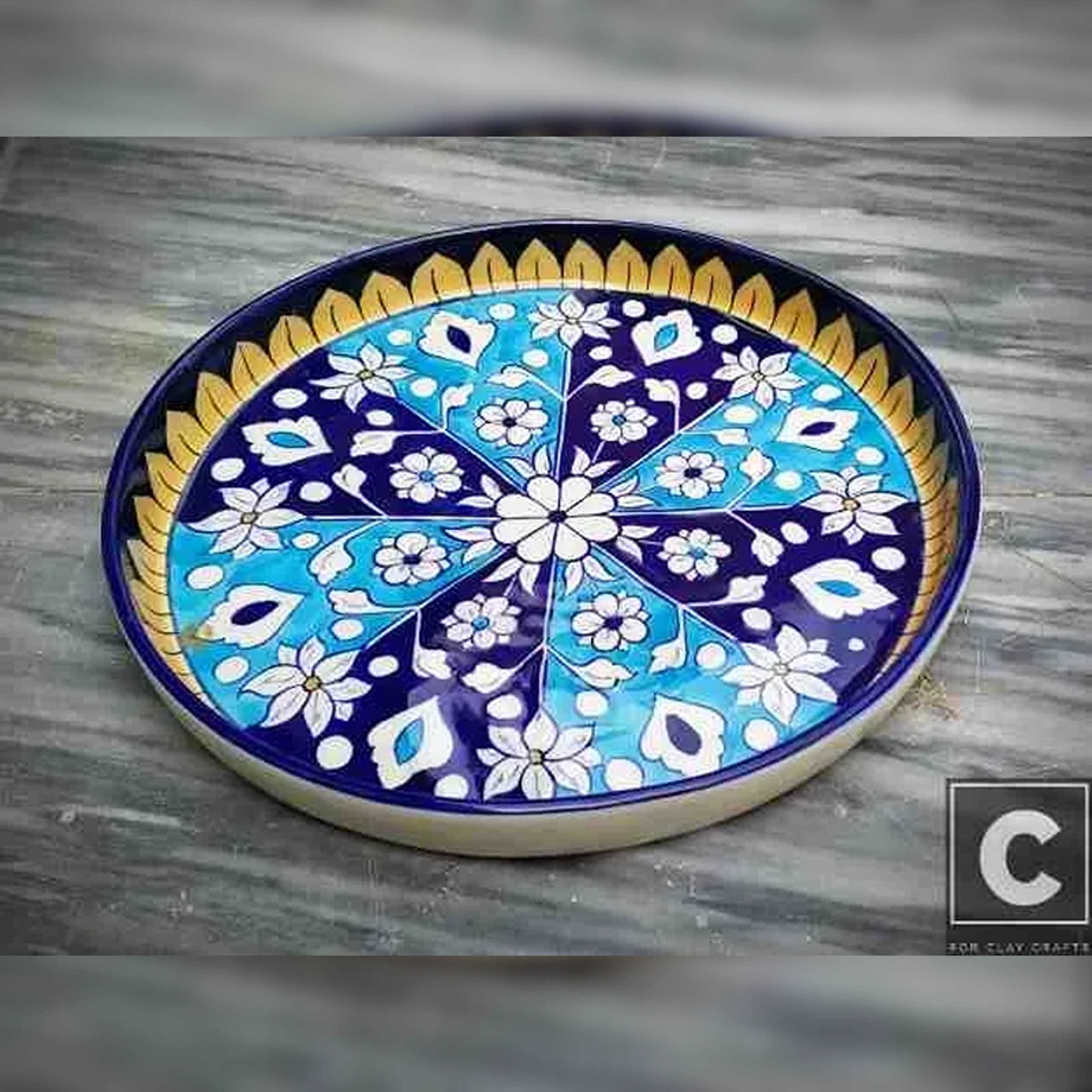 Blue Pottery Pizza Platter – Unique & Elegant Design - Product Main Image