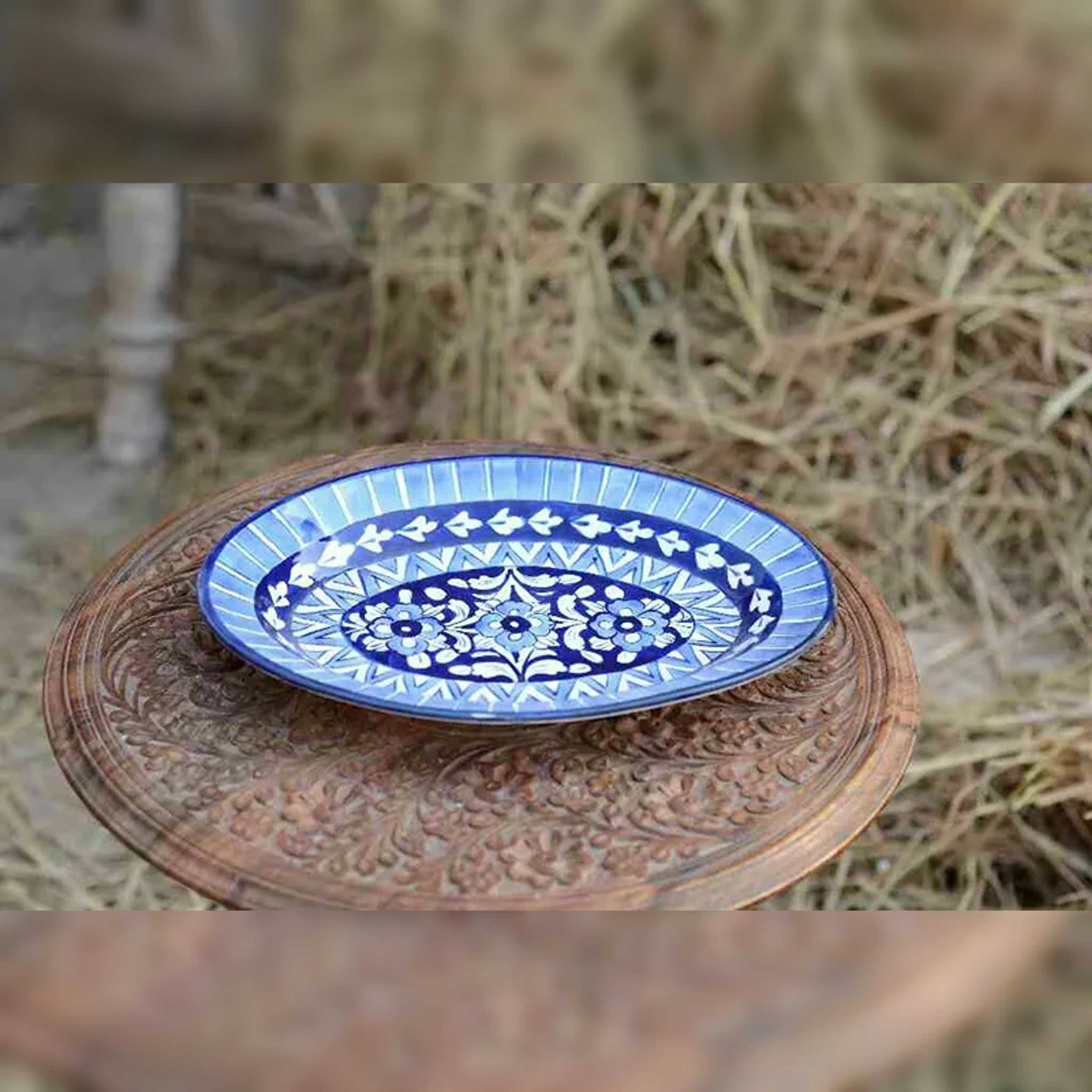 Blue Pottery Oval Shape Rice Tray - Product Main Image