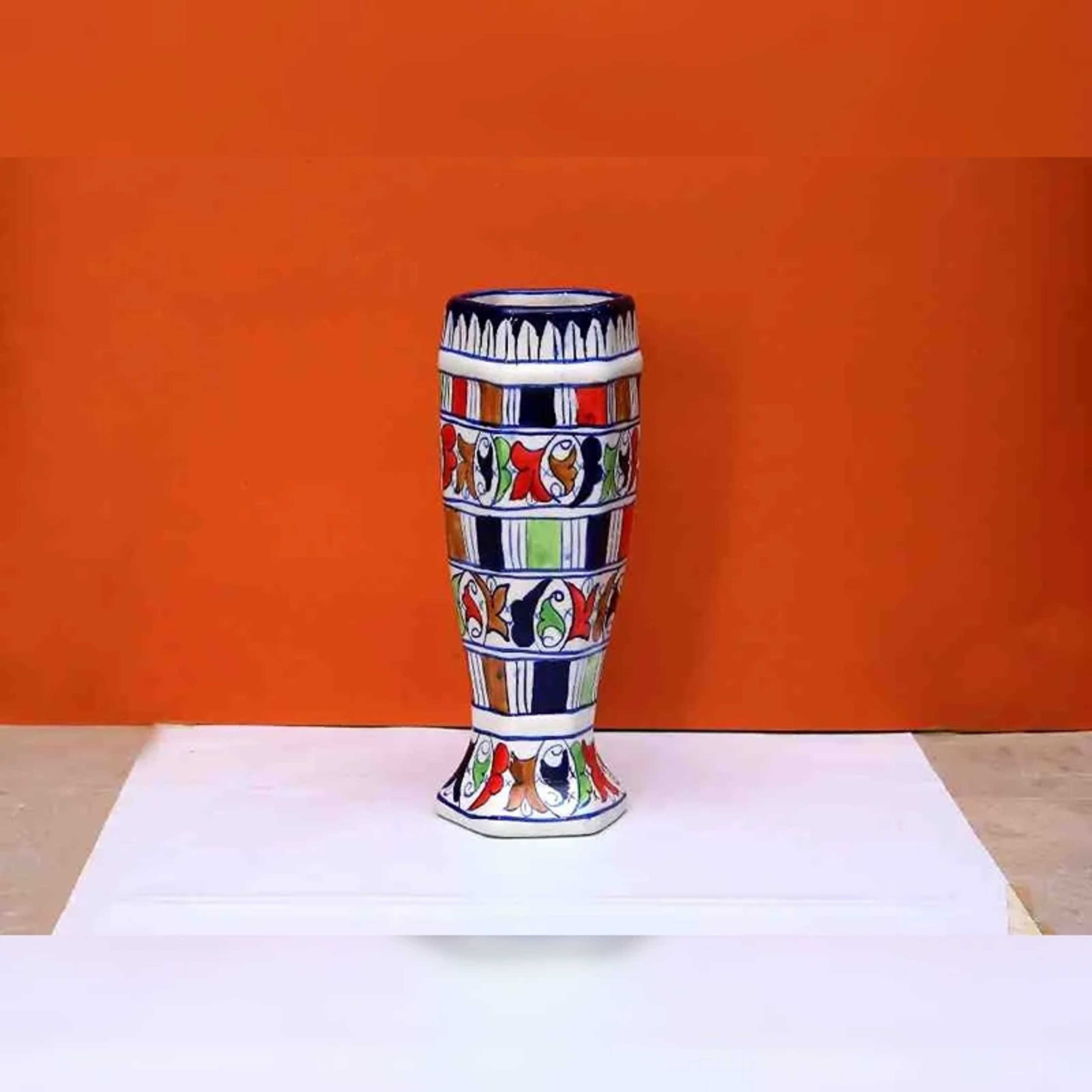 Blue Pottery Flower Vase: Elegant Home Decor - Product Main Image