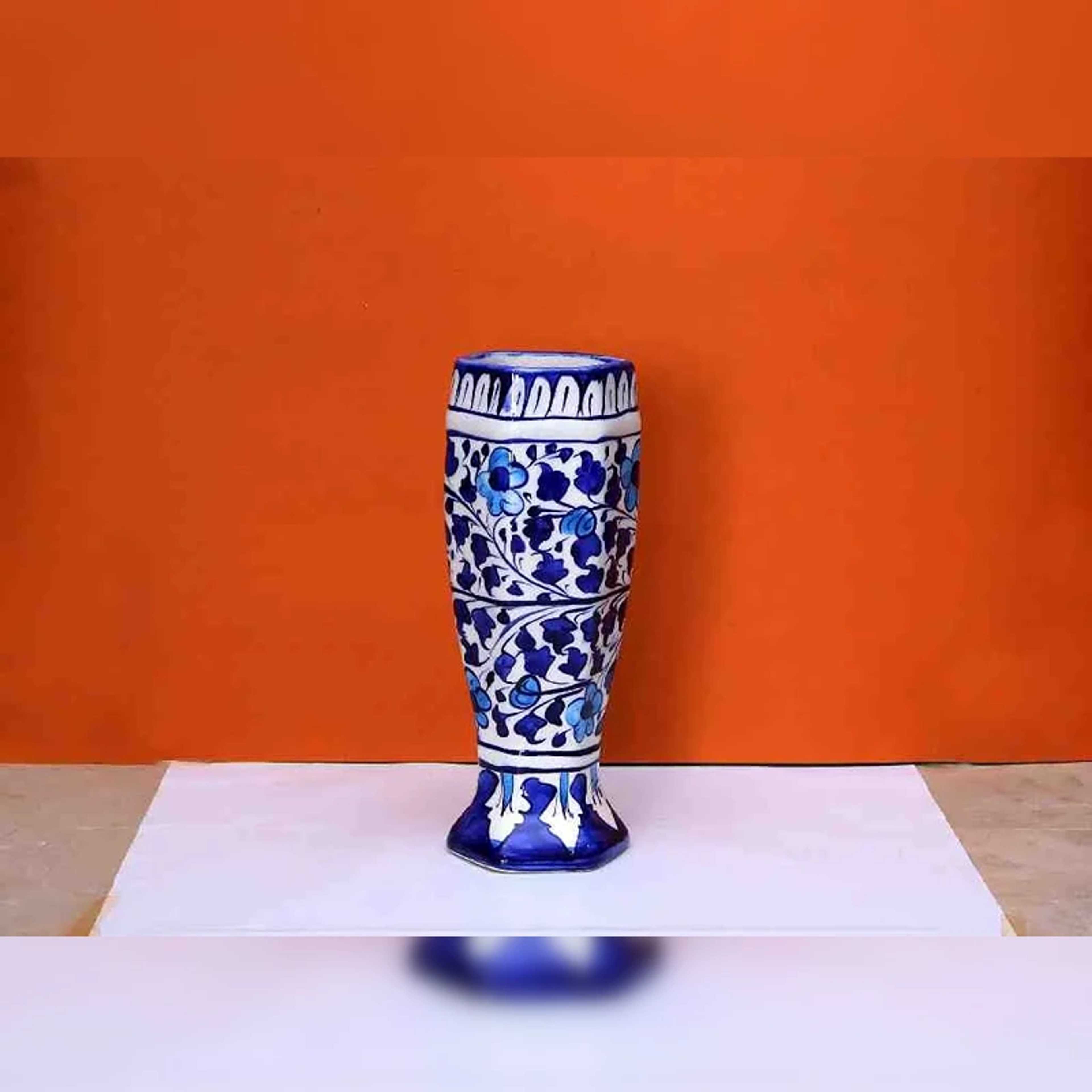 Blue Pottery Flower Vase – Unique Home Decor - Product Main Image