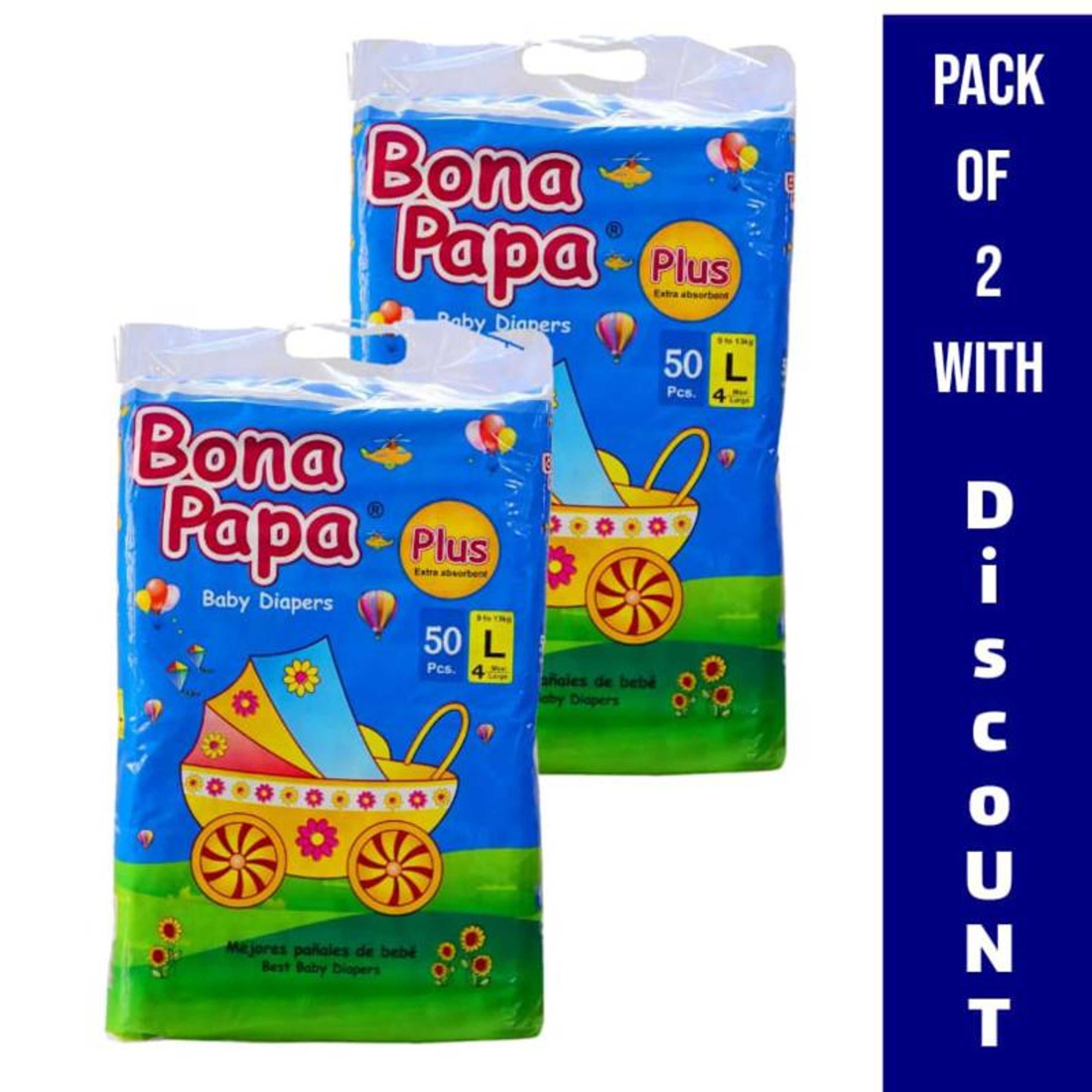 Bona Papa Plus Baby Diapers 4 Size Large - Pack of 2