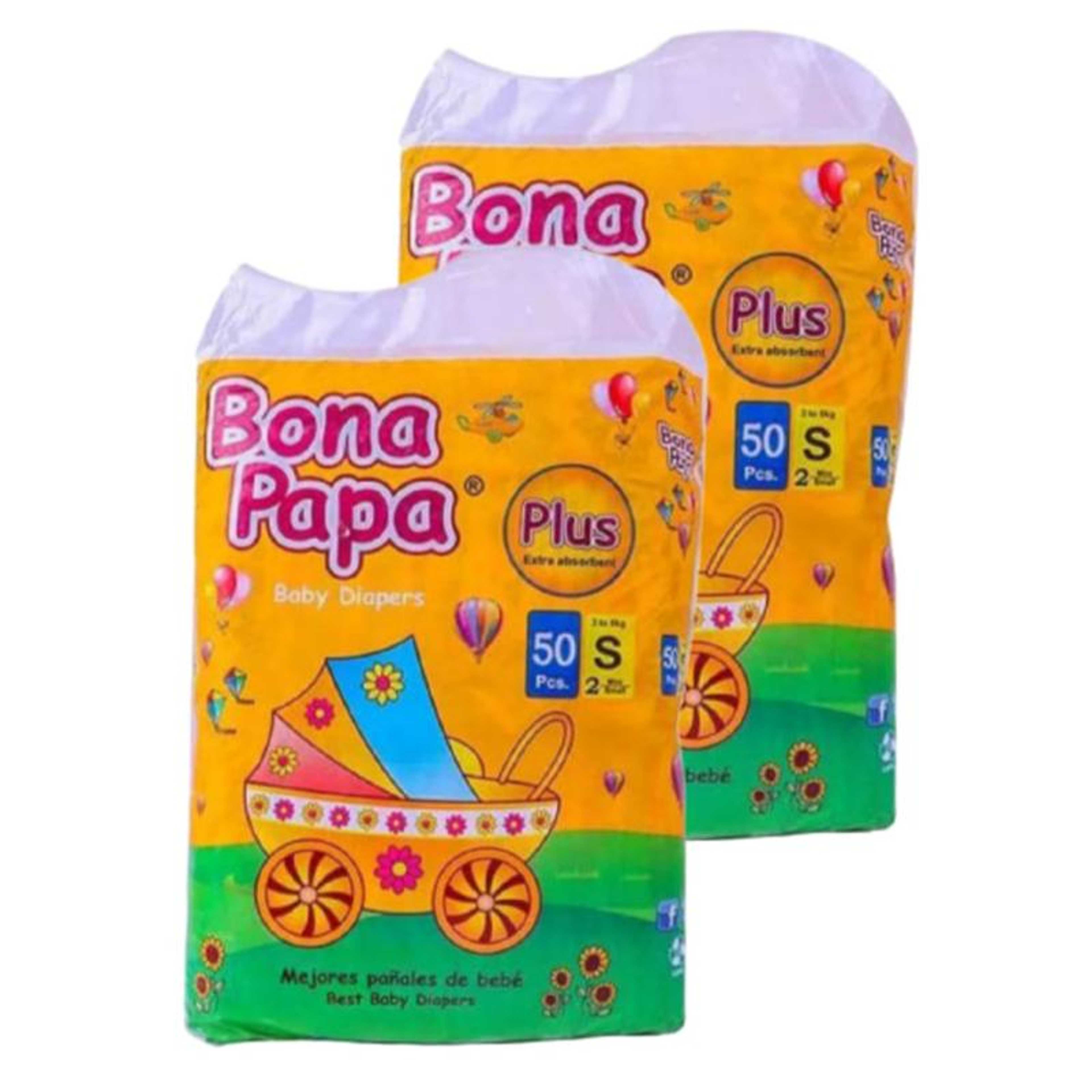 Bona Papa Plus Baby Diapers (Discounted Pack of 2) Small Size - 50pcs Each (Plastic Tape Diaper)