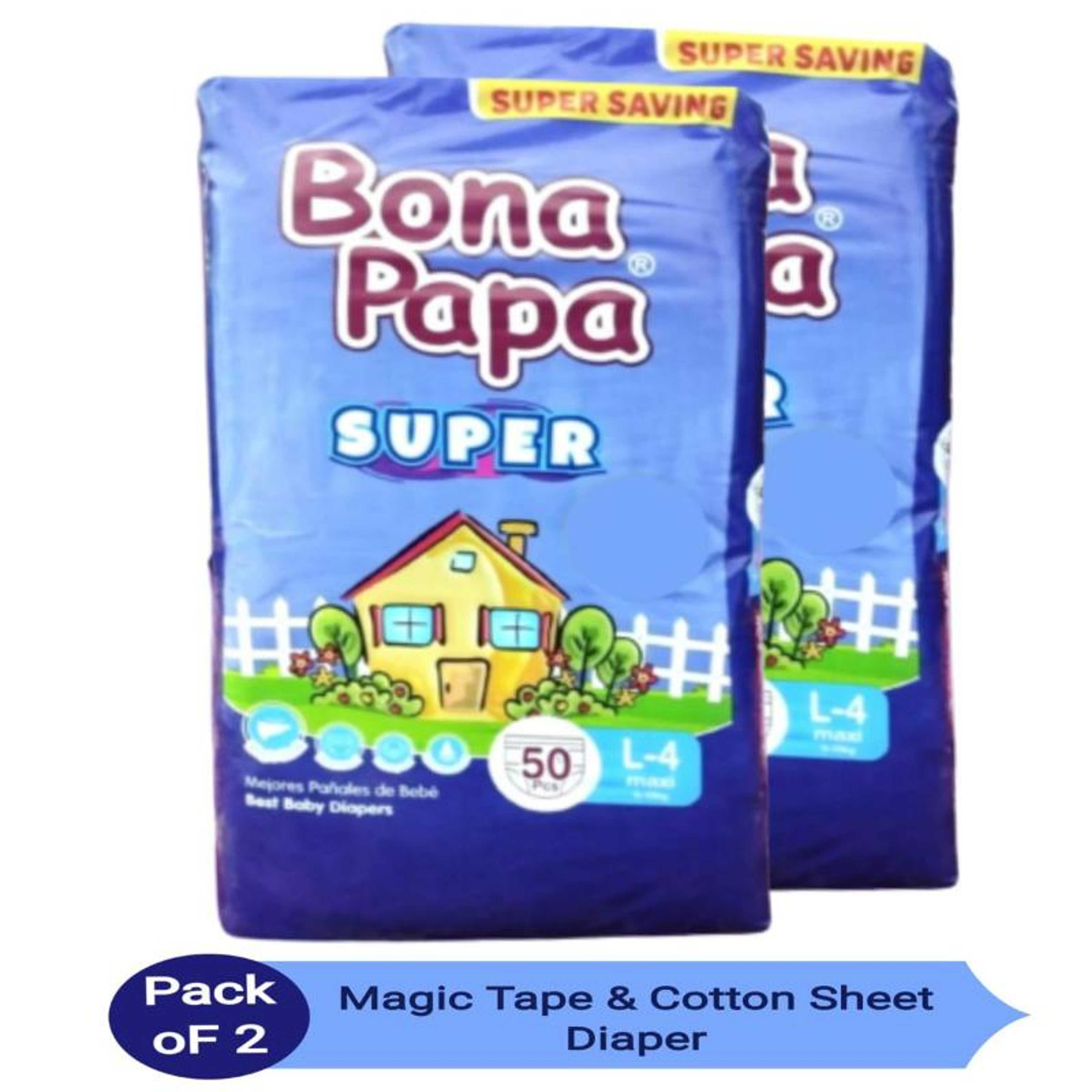 Bona Papa SUPER Baby Diaper Large Size - Pack of 2 - 50pcs Each (MagicTape)