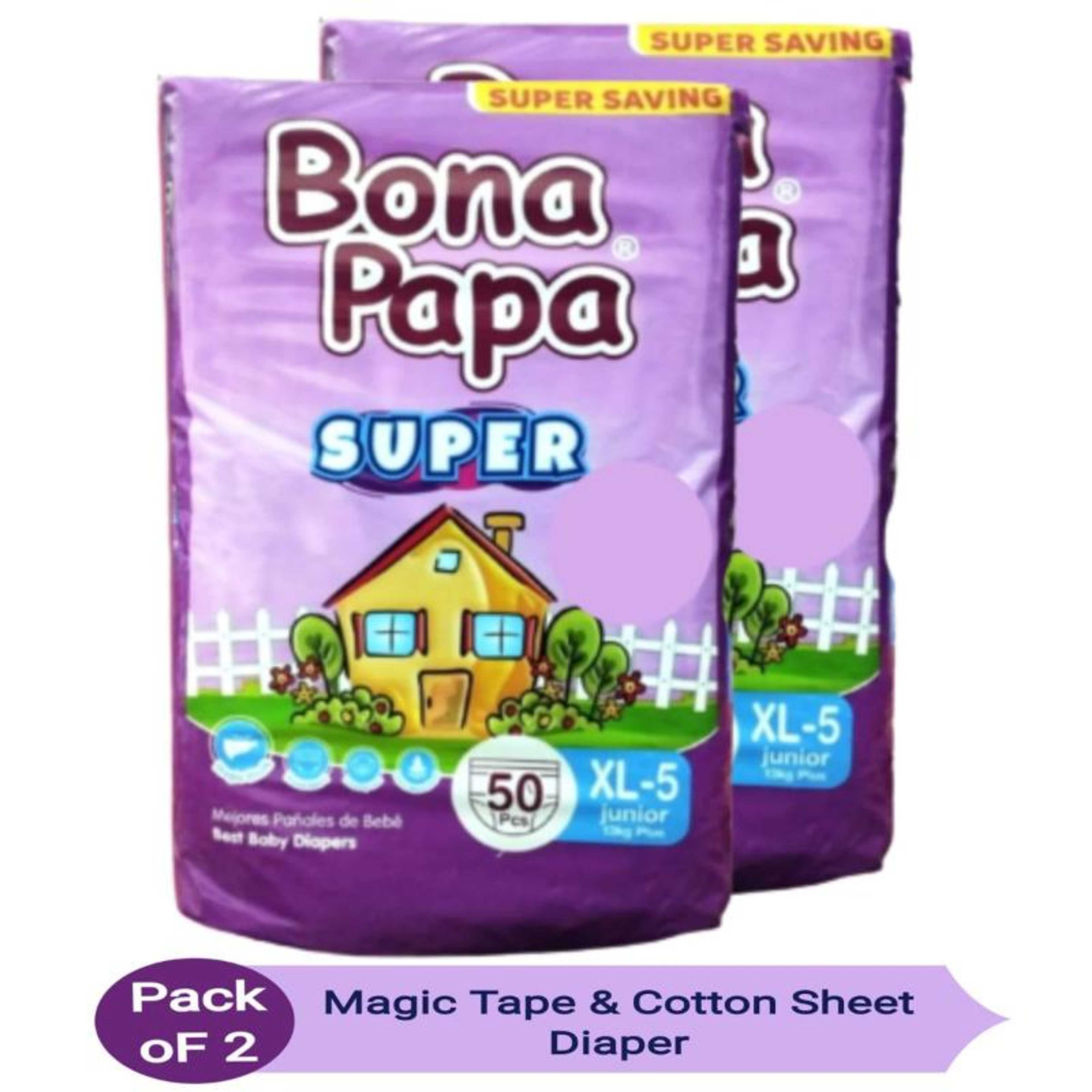 Bona Papa SUPER Baby Diaper XL Size - Pack of 2 - 50pcs Each (MagicTape)