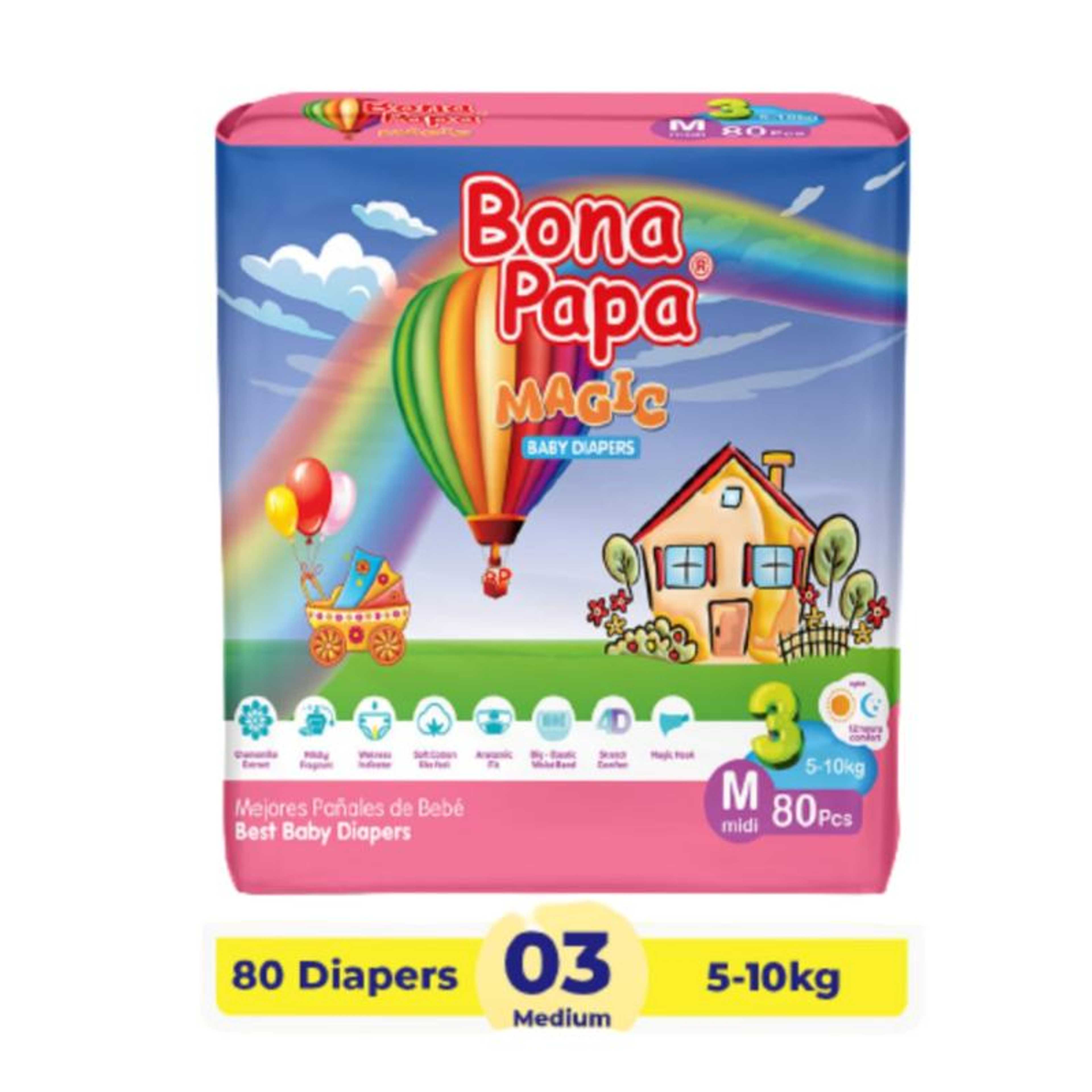 Bona Papa Magic Baby Diaper MEDIUM Size - 80pcs