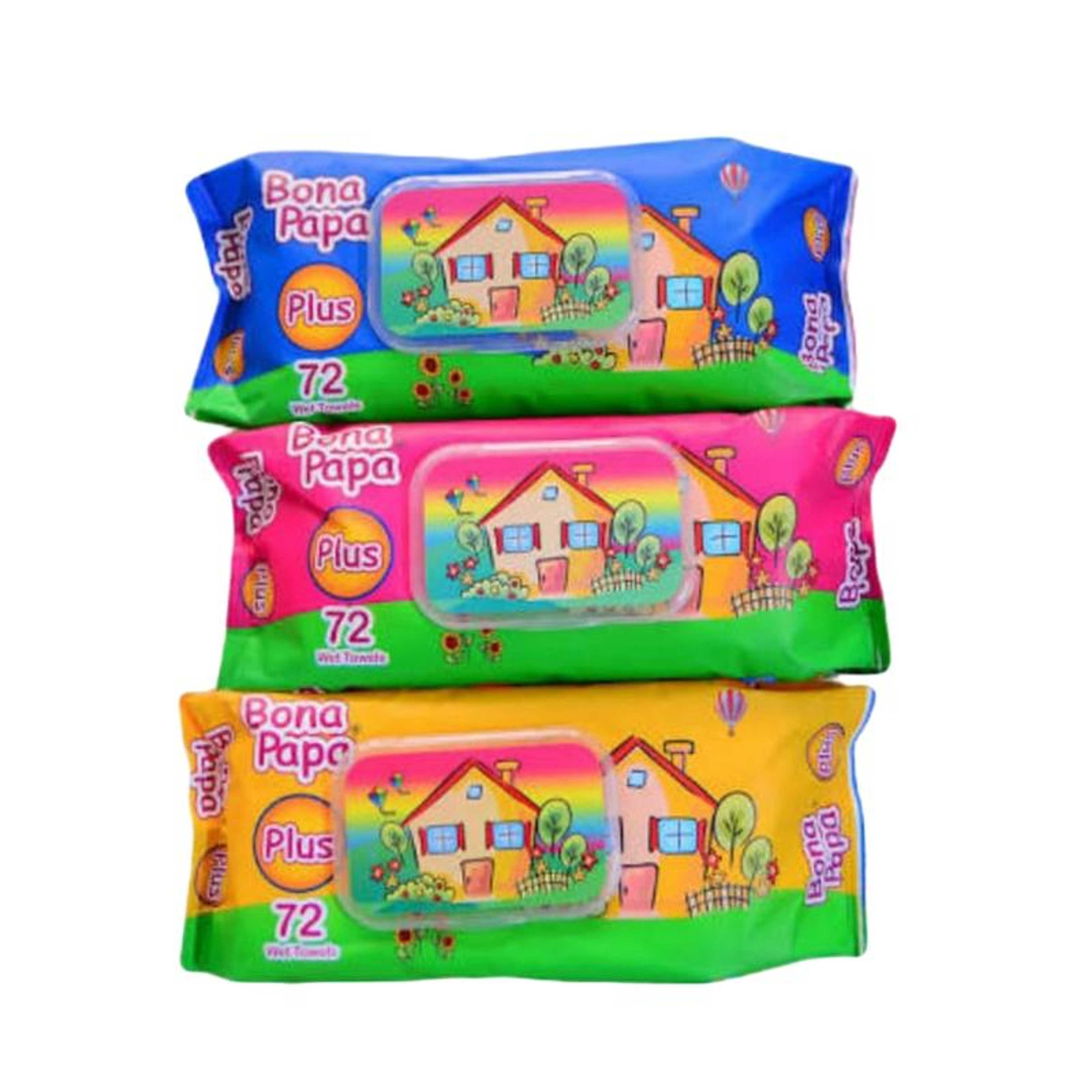 Bona Papa Plus Baby Wipes Pack of 3 (Wet Towels) each 72pcs