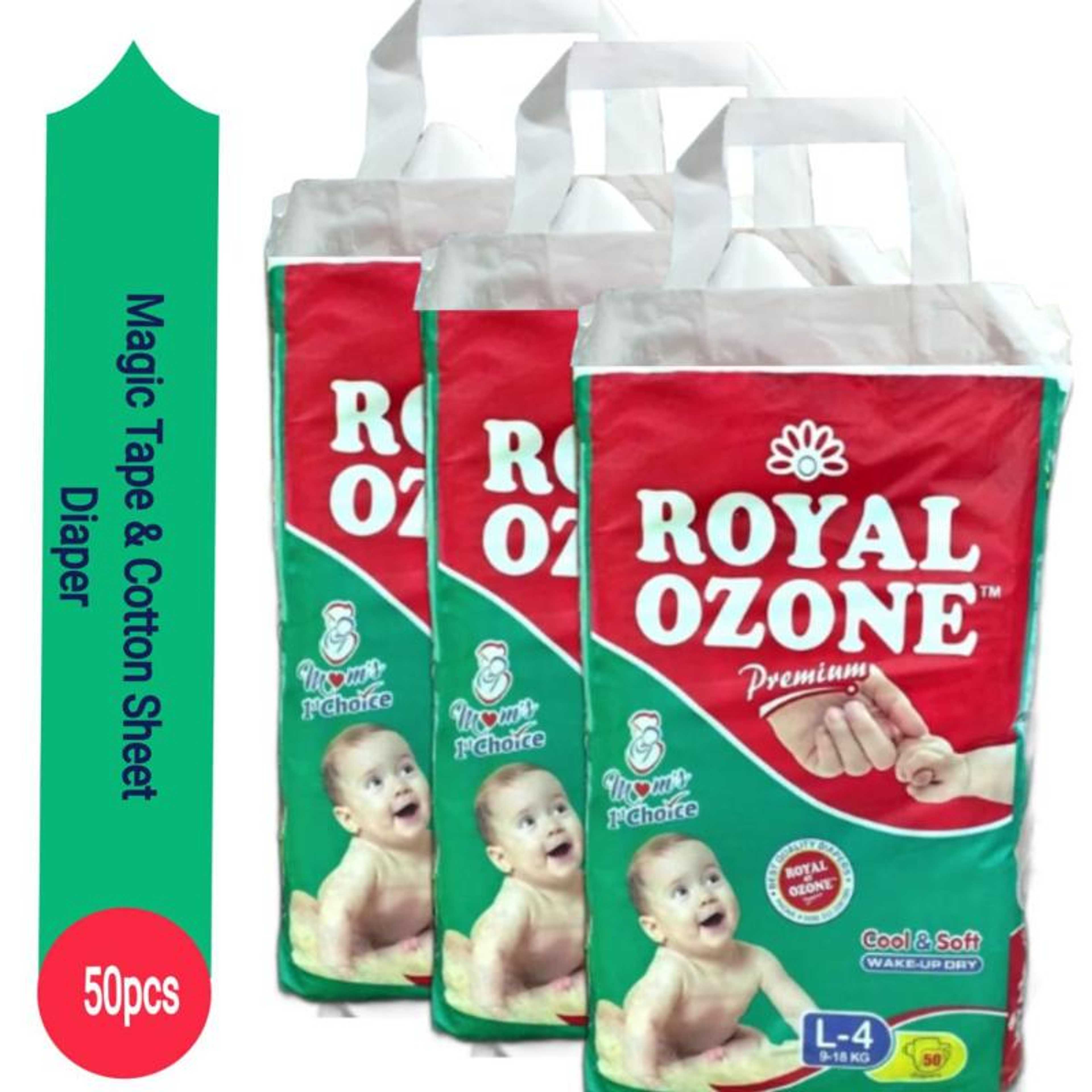 ROYAL Ozone Baby Diaper - Large Size 4 - Pack of 3 - 9-18kg - 50pcs Each Pack