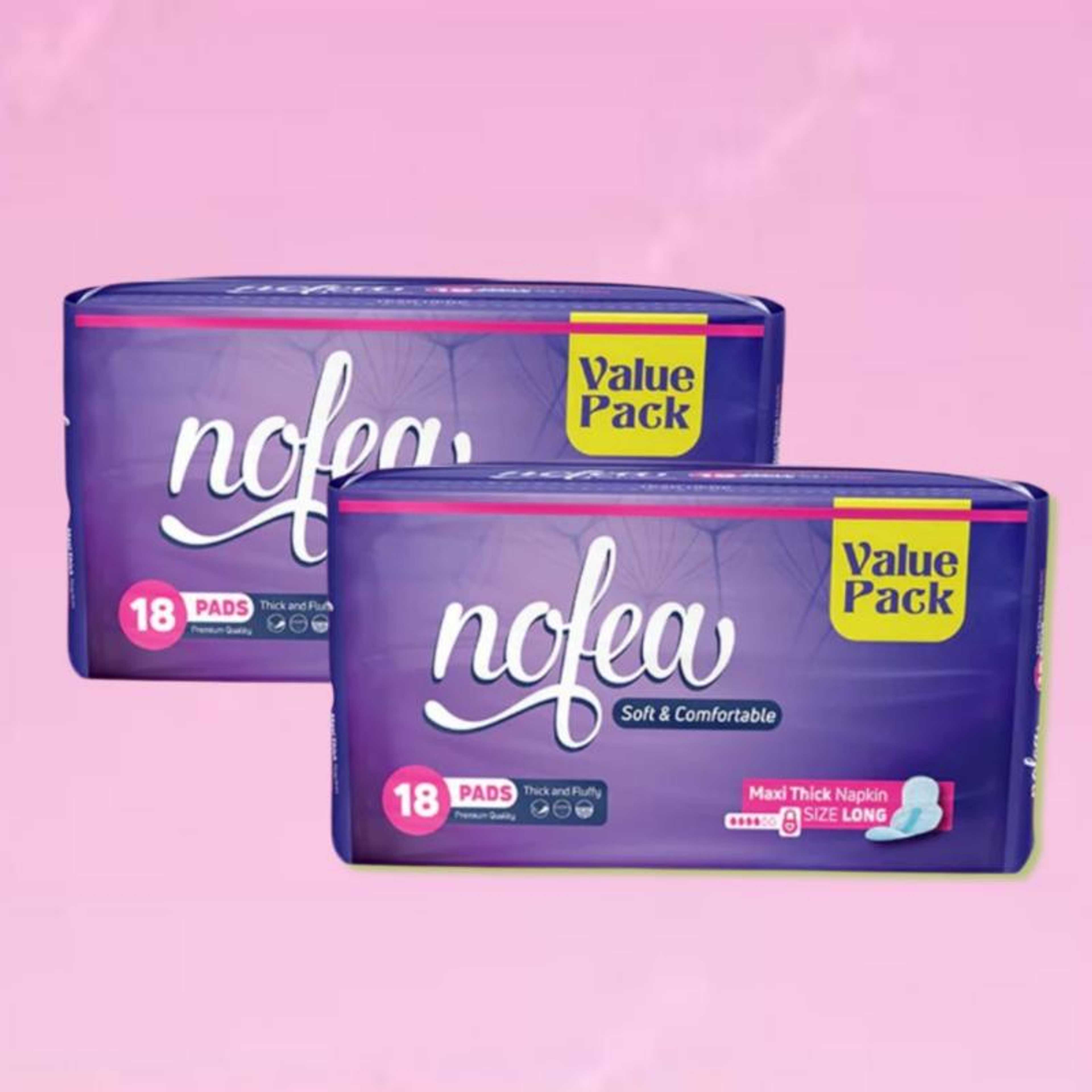 NOFEA PADS Maxi Thick Sanitary Napkin Size LONG (Pack of 2) - Each 18pads